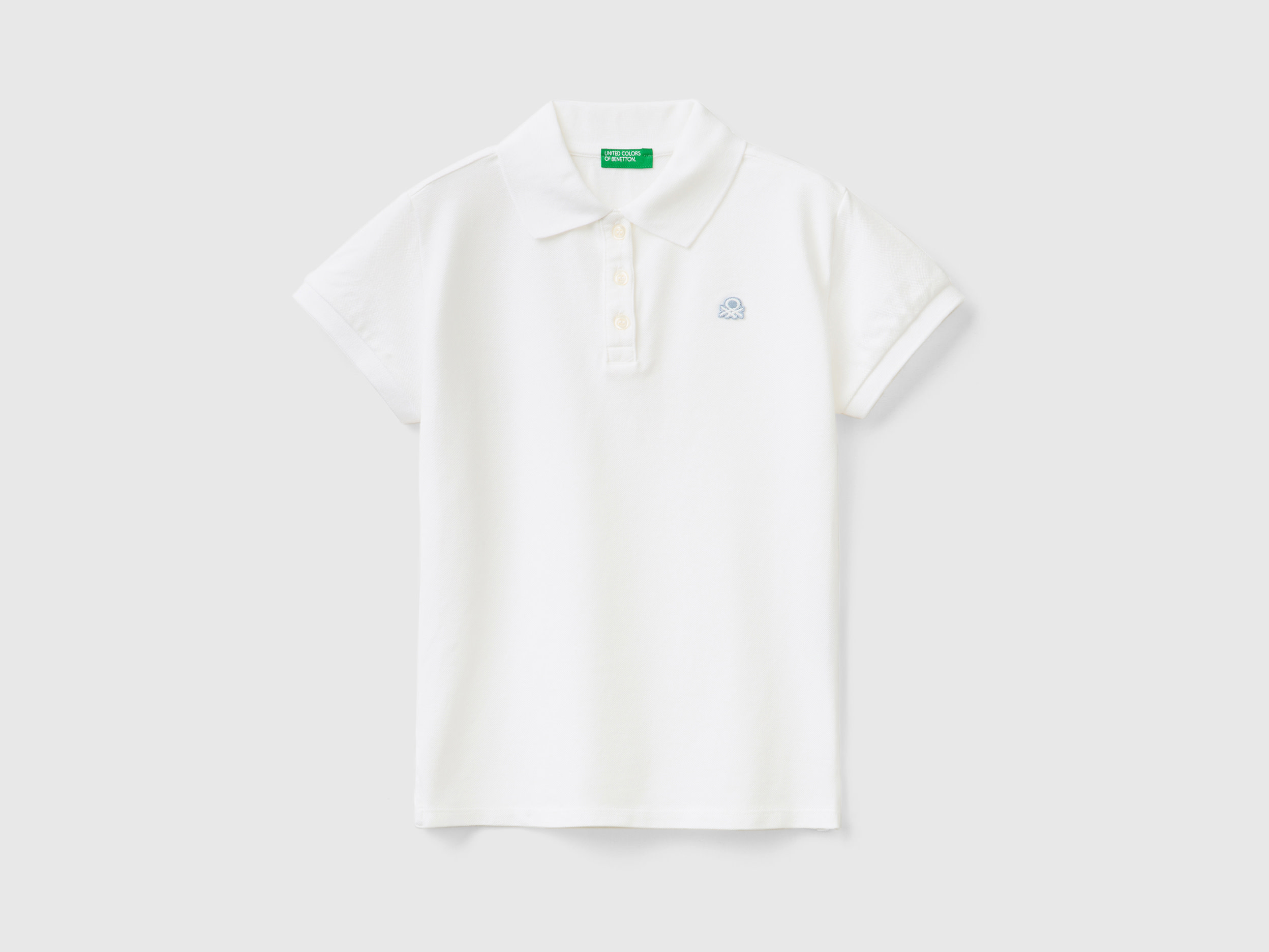 Image of Benetton, Short Sleeve Polo In Organic Cotton, size S, White, Kids