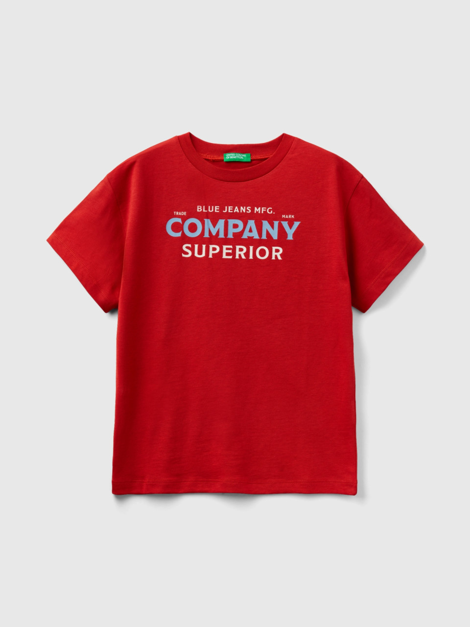 Benetton, T-shirt À Manches Courtes En Coton Bio, Rouge, Enfants