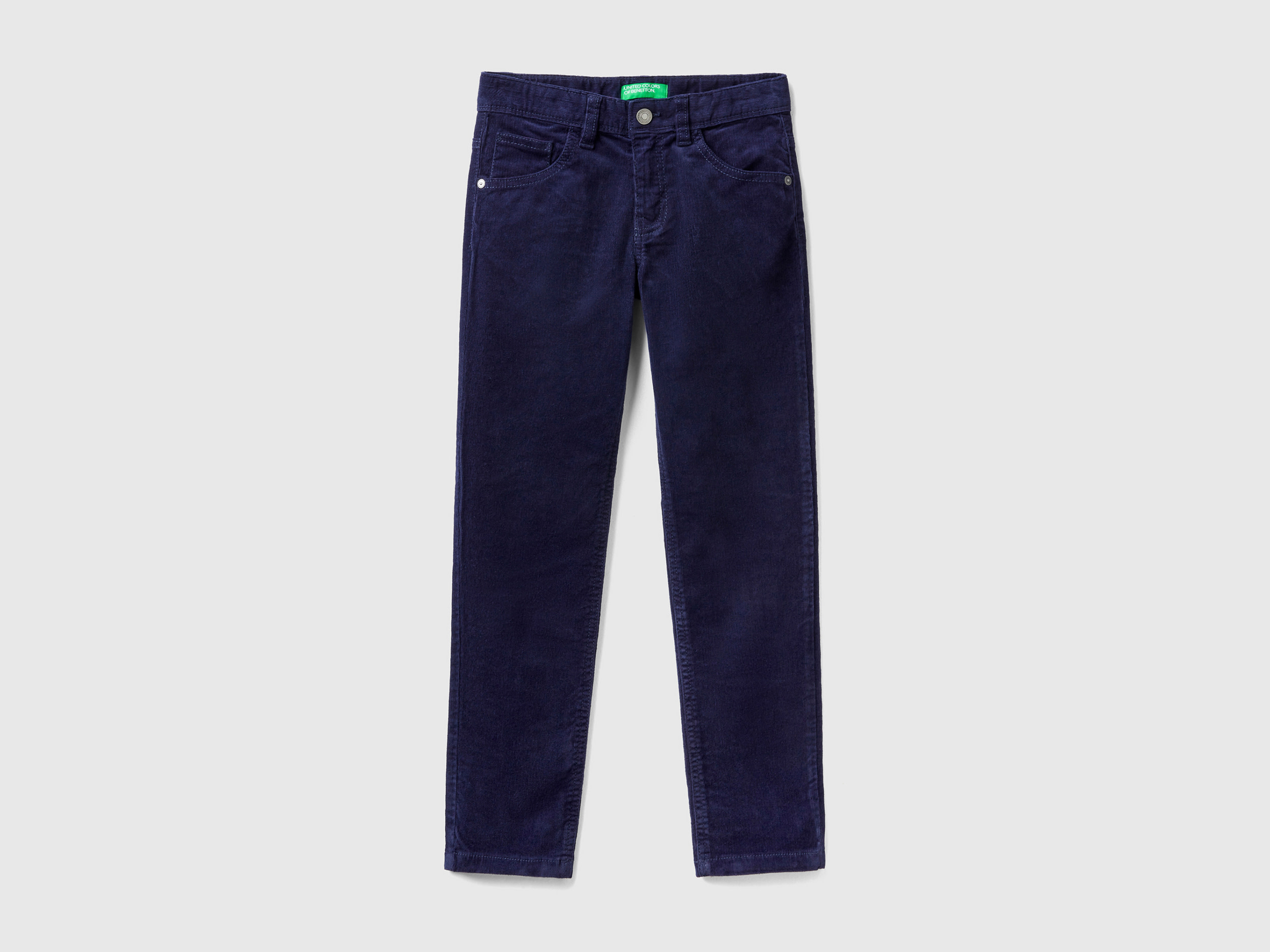 Benetton, Pantaloni Slim Fit In Velluto Stretch, Blu Scuro, Bambini
