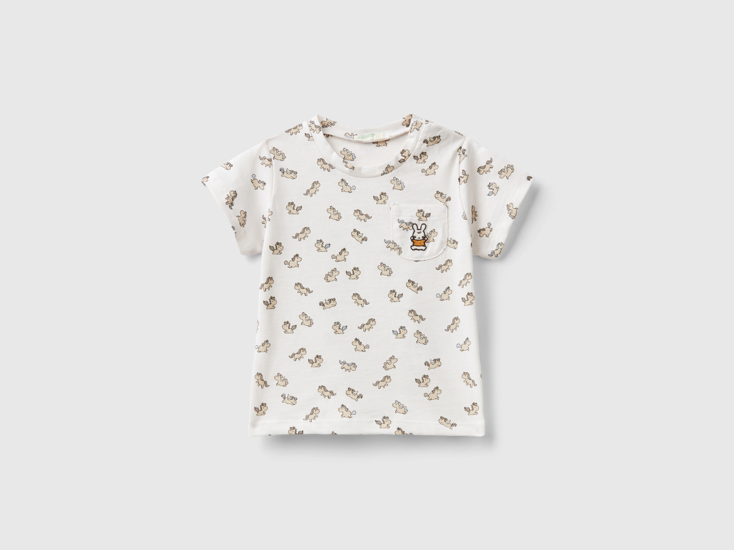 Image of Benetton, T-shirt With Unicorn Print, size 50, Creamy White, Kids