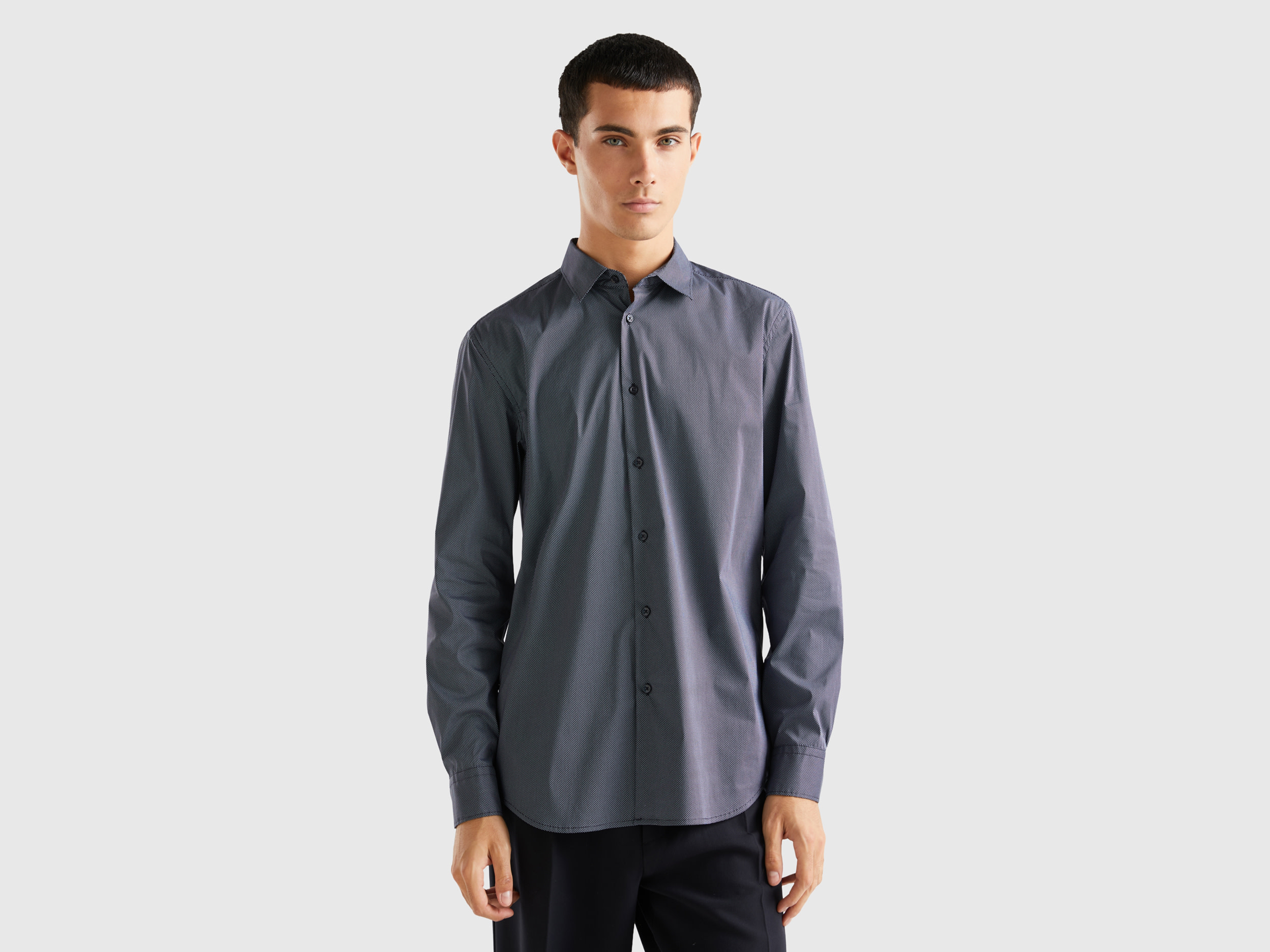 Benetton, Patterned Slim Fit Shirt, size XL, Dark Gray, Men