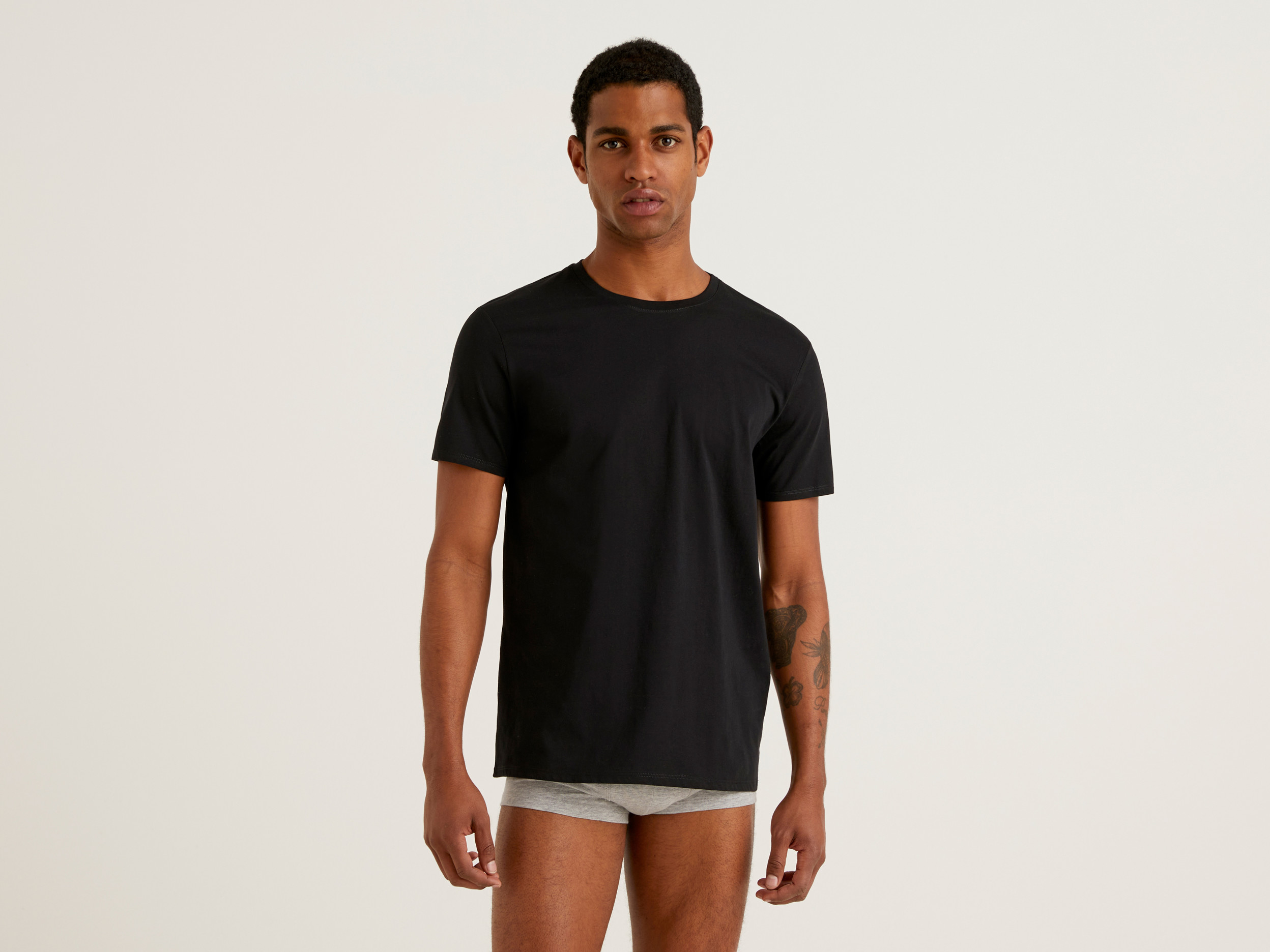 Benetton, T shirt In Cotone A Fibra Lunga, Nero, Uomo Benetton, T shirt In Cotone A Fibra Lunga, Nero, Uomo