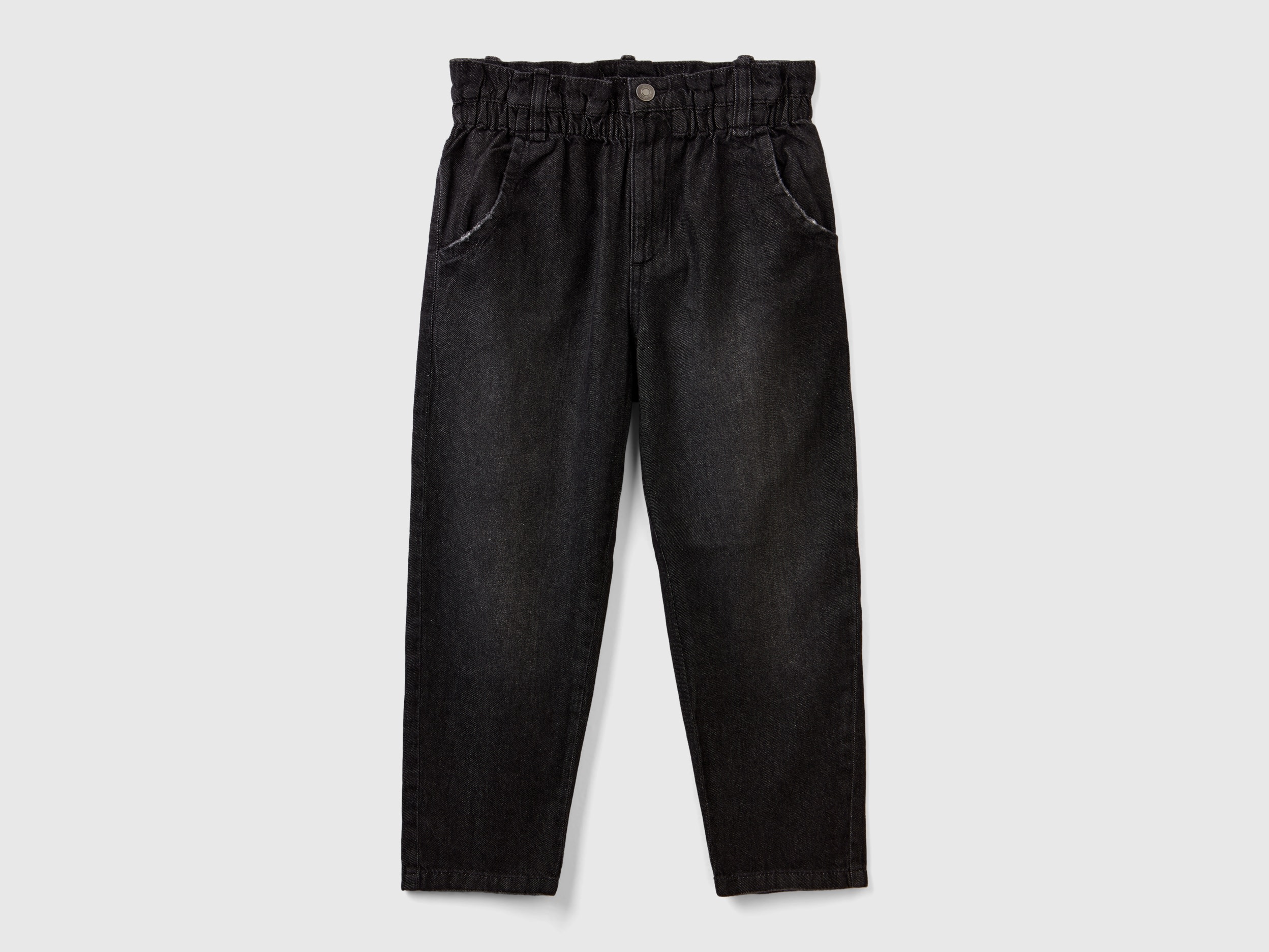 Benetton, Paperbag Jeans In 100% Cotton, size L, Black, Kids