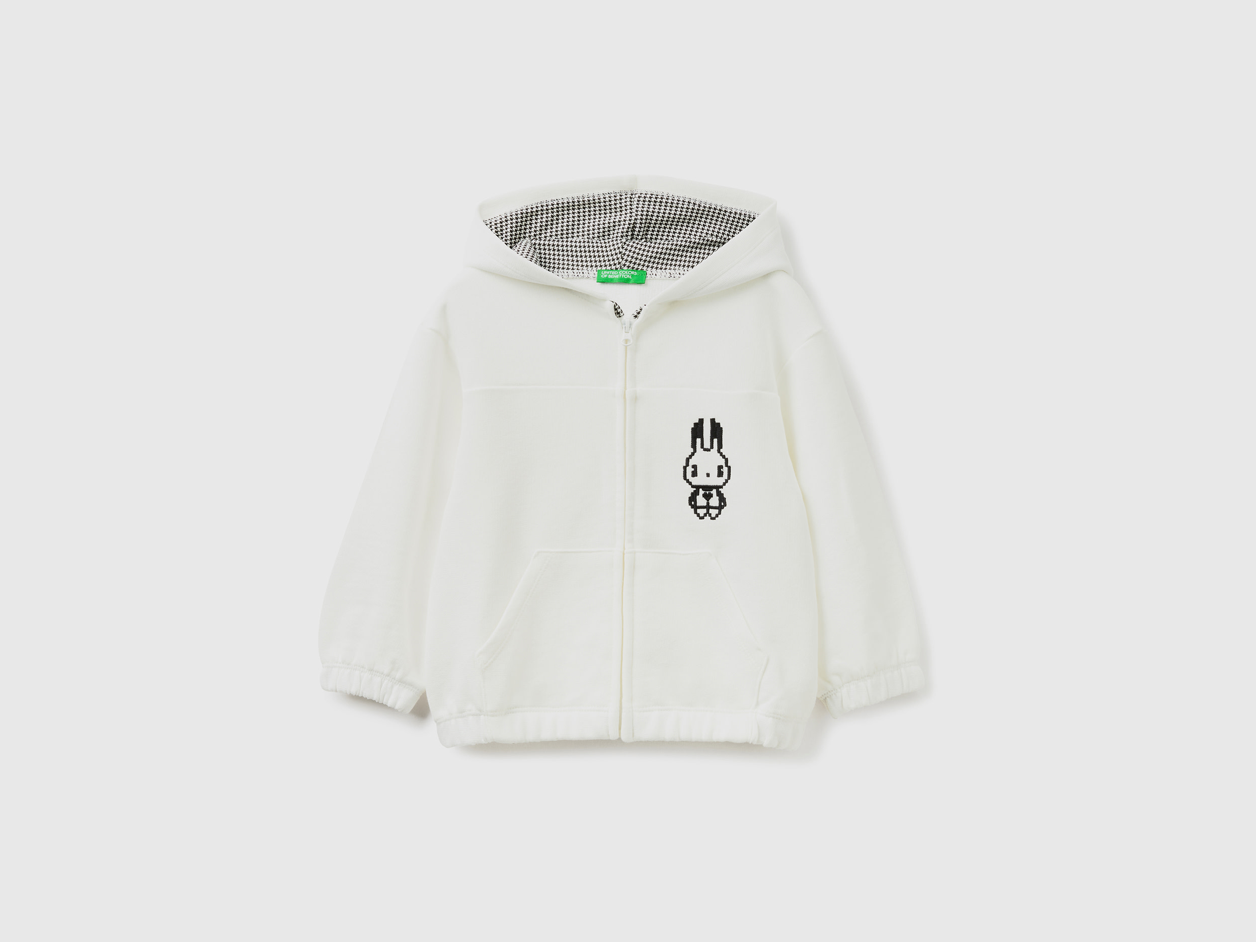 Benetton, Sweatshirt With Pixel Embroidery, size 3-4, Creamy White, Kids