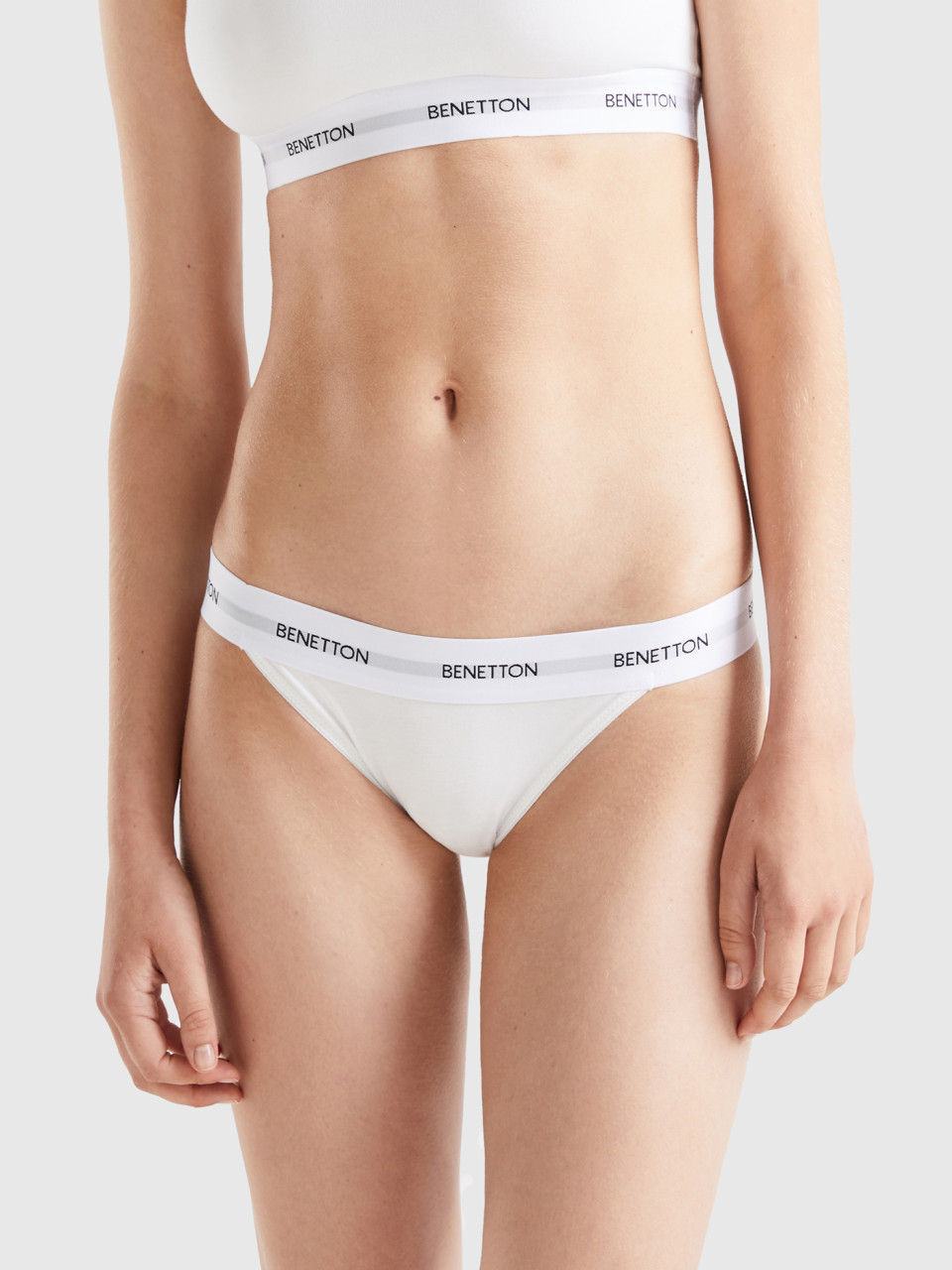 Benetton, Low-rise Underwear In Organic Cotton, White, Women