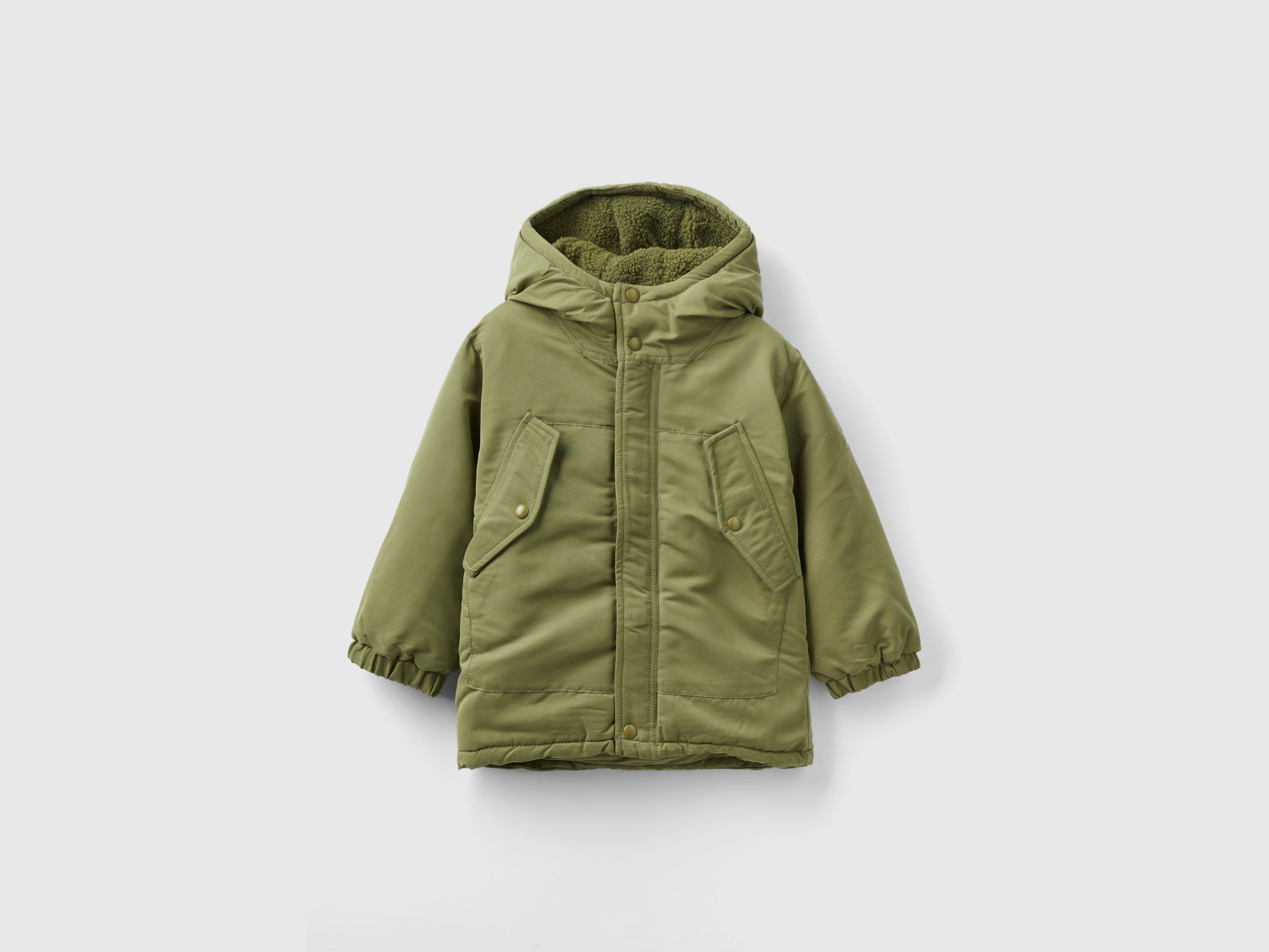 Benetton, Padded Parka With Pockets, size 2-3, Military Green, Kids