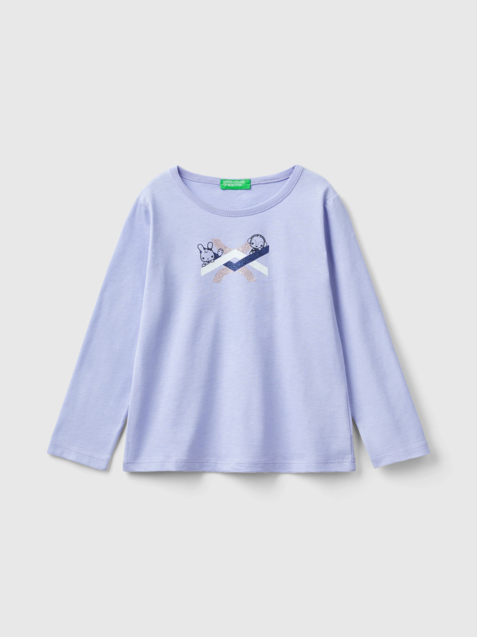 Benetton, T-shirt Coupe Regular En Coton Bio, Lilas, Enfants