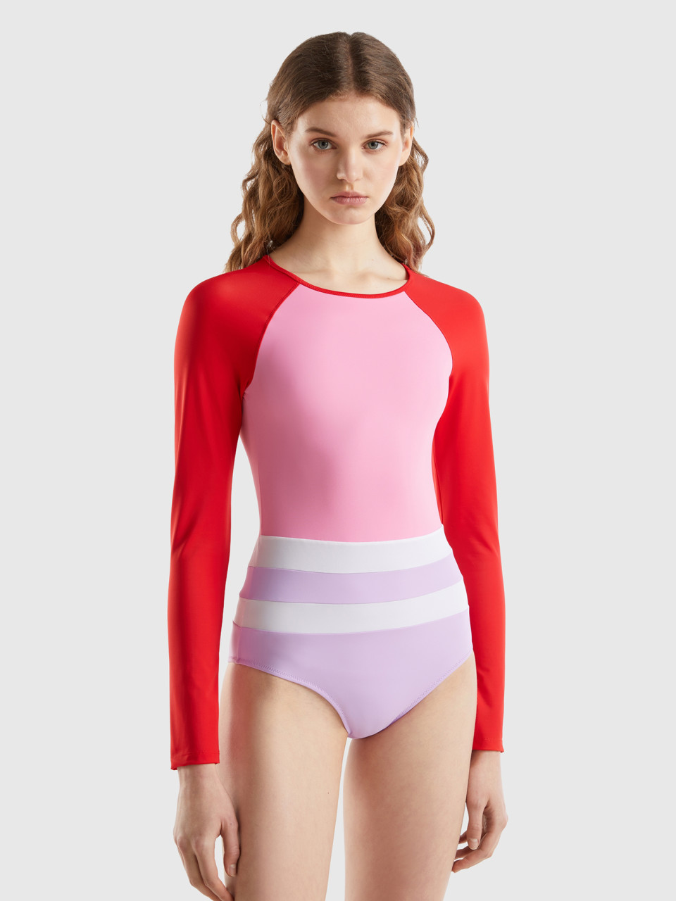 Benetton, Long Sleeve Swimsuit In Econyl®, Multi-color, Women