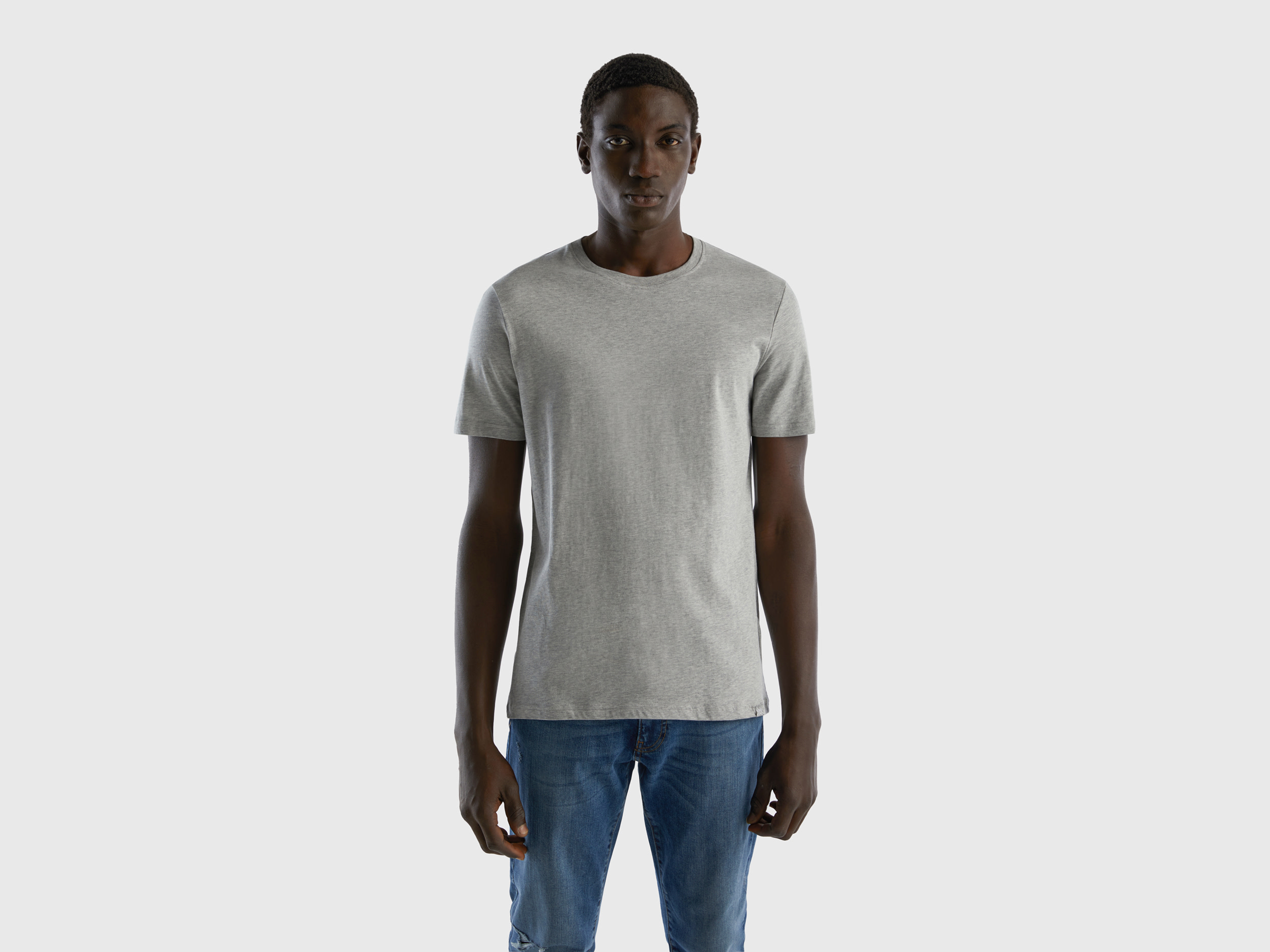 Benetton, Melange Gray T-shirt, size XXXL, Light Gray, Men
