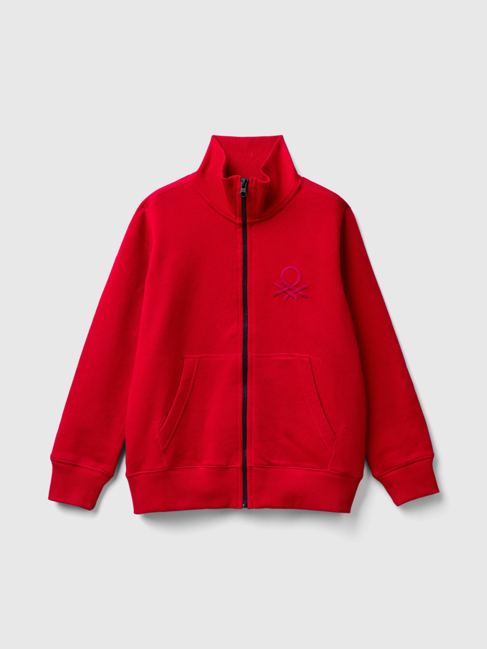 Benetton, Pure Cotton Sweatshirt With Zipper, Red, Kids