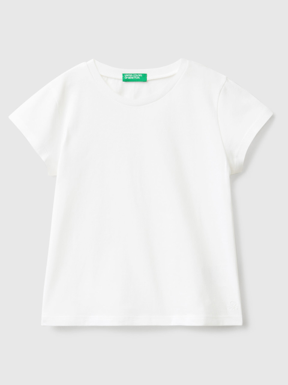 Benetton, T-shirt 100% Cotone Bio, Bianco, Bambini