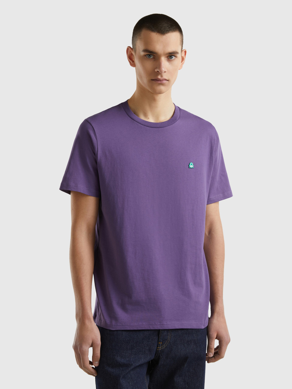 Benetton, Camiseta Básica De 100 % Algodón Orgánico, Morado, Hombre