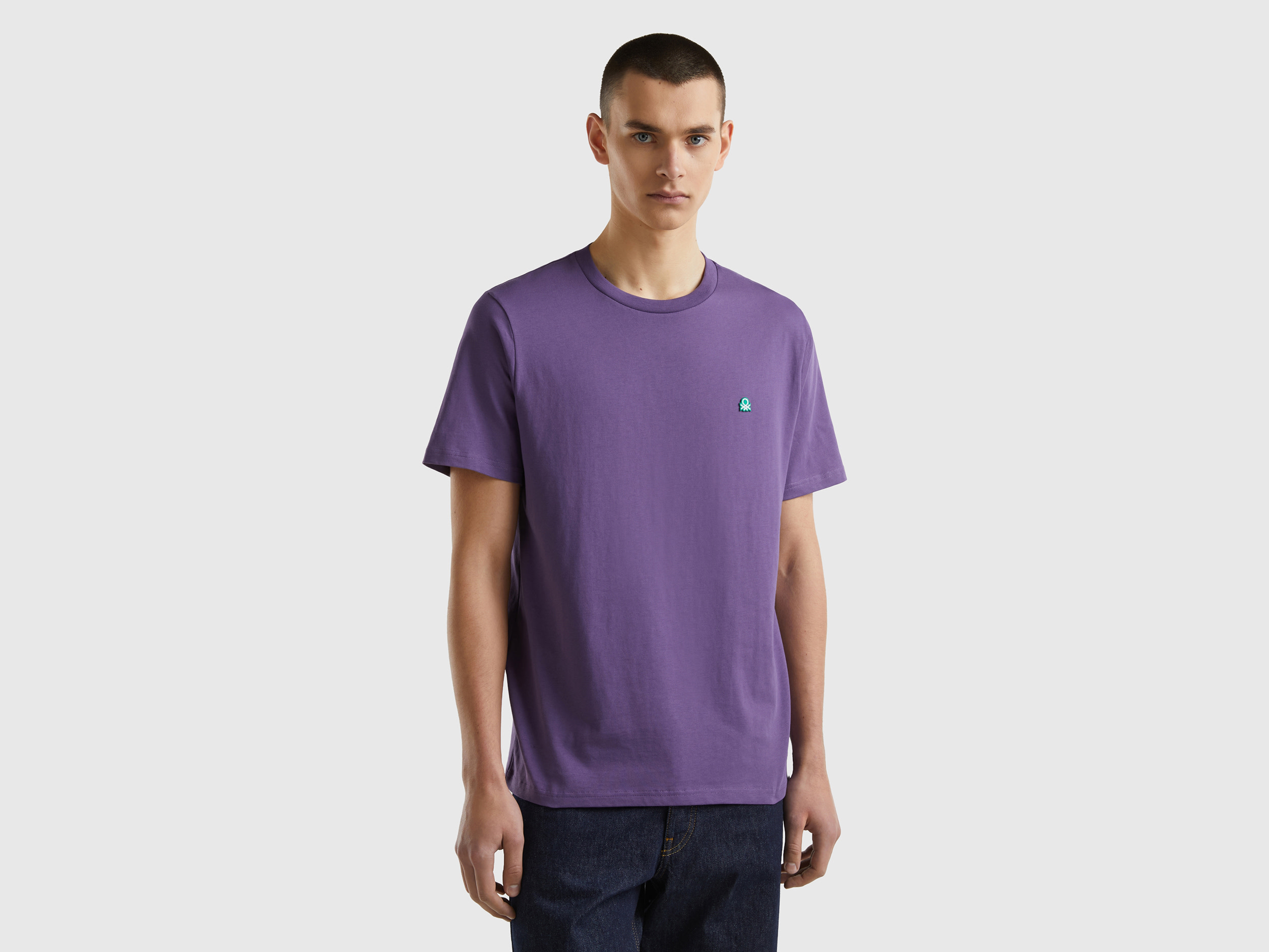 Image of Benetton, 100% Organic Cotton Basic T-shirt, size XL, Violet, Men