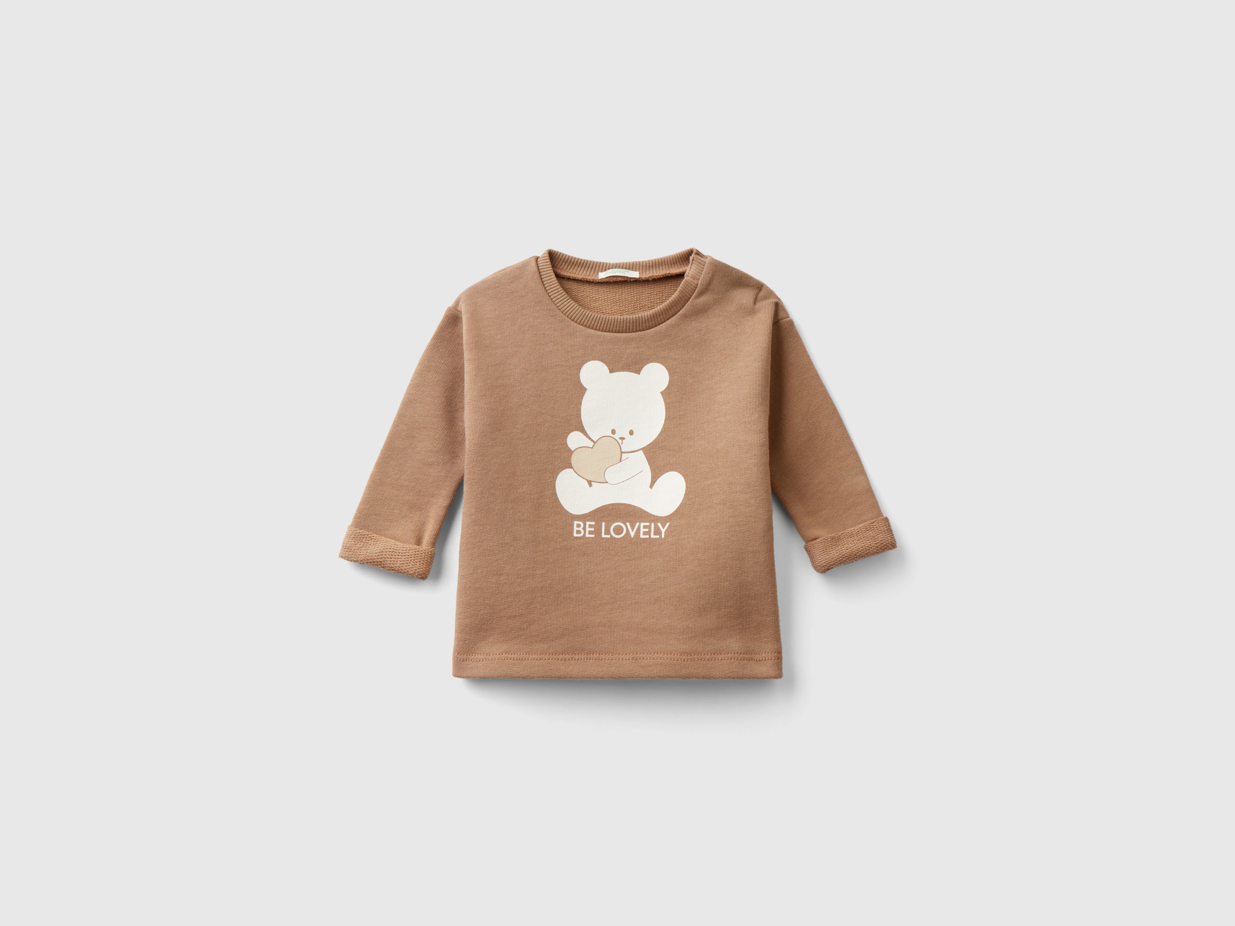 Benetton, Organic Cotton Sweatshirt With Print, size 6-9, Camel, Kids