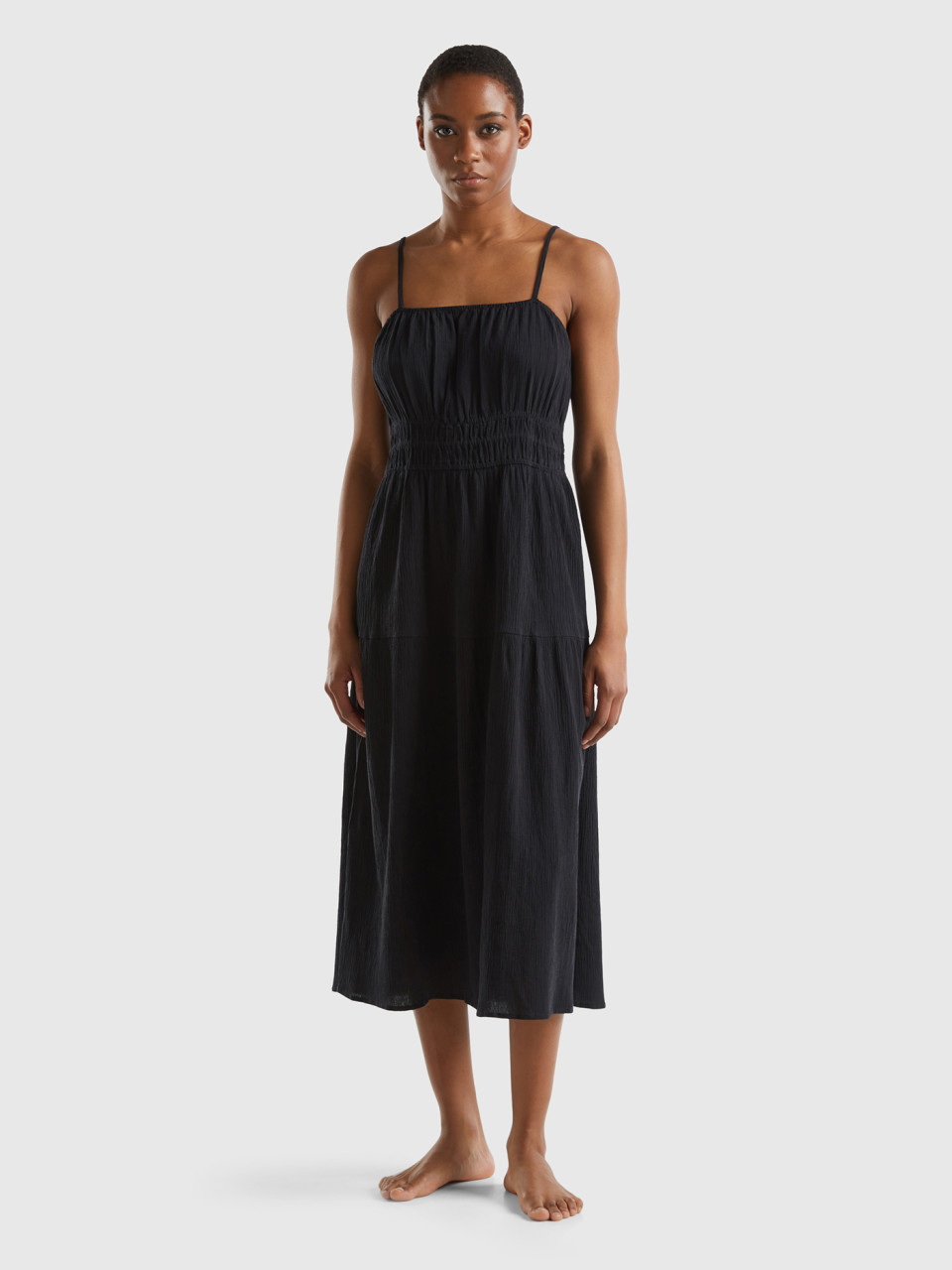 Benetton, Midi Dress In 100% Cotton, Black, Women