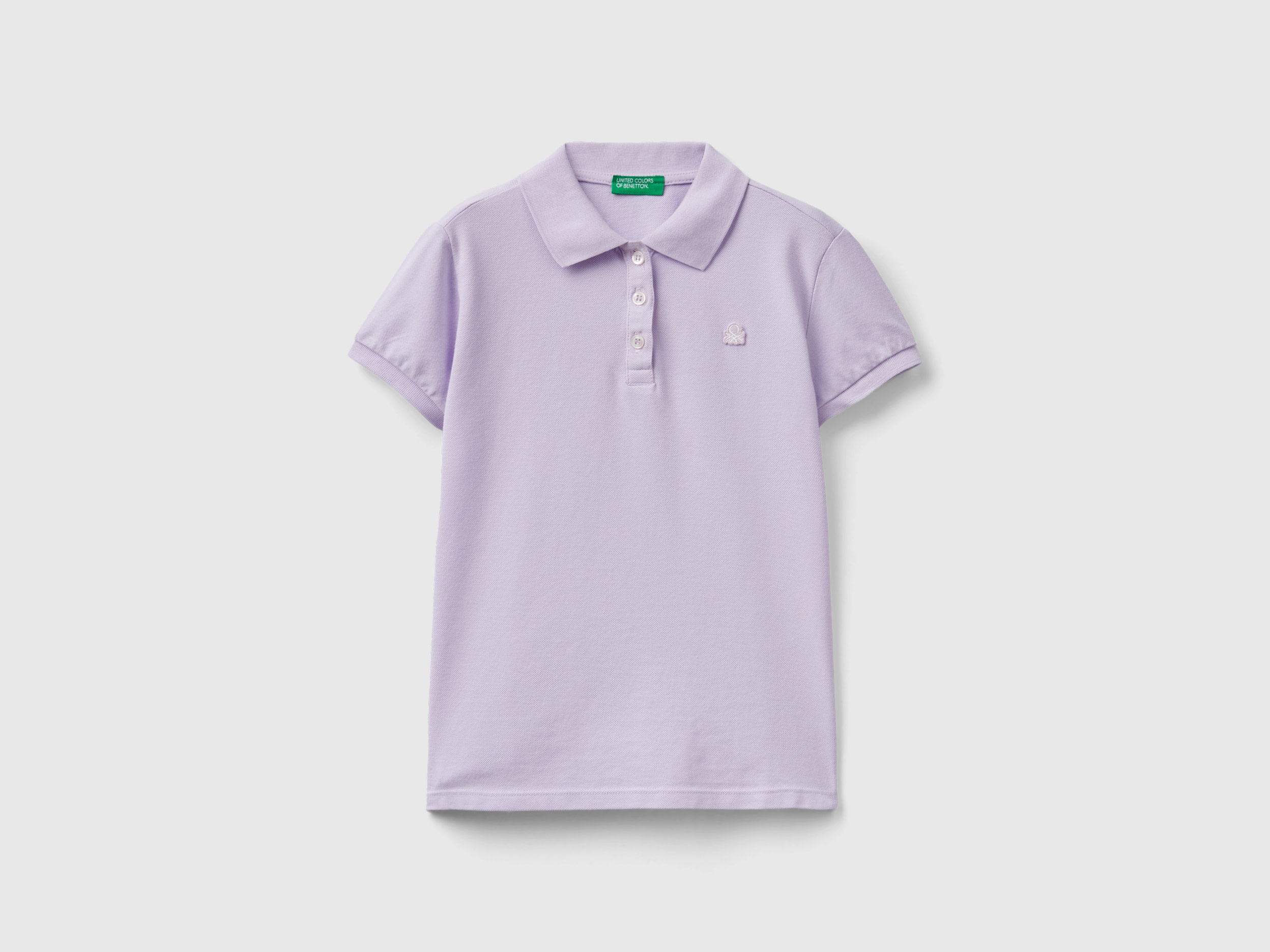 Image of Benetton, Short Sleeve Polo In Organic Cotton, size 2XL, Lilac, Kids