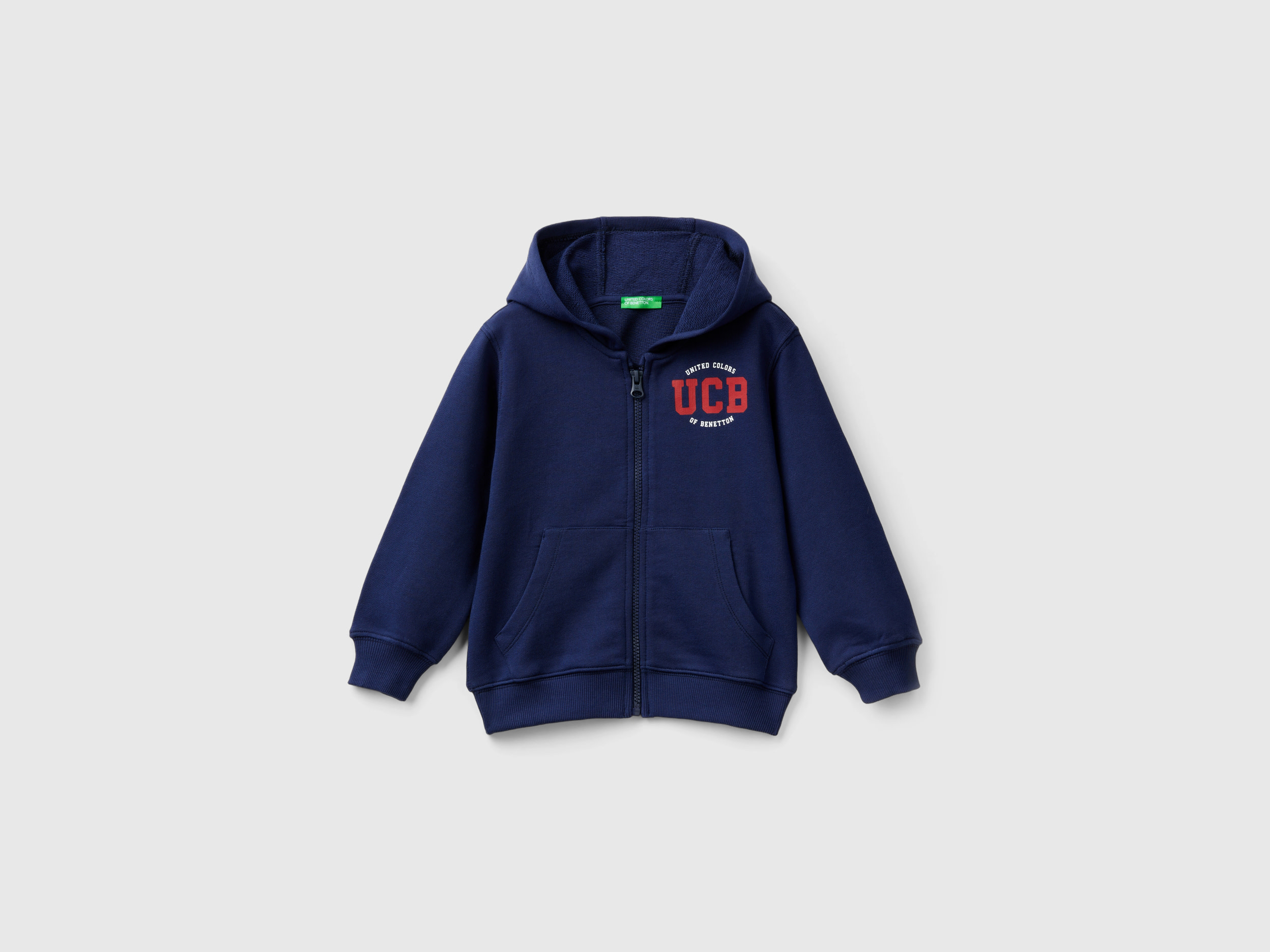 Benetton, Felpa Con Logo E Cappuccio, Blu Scuro, Bambini