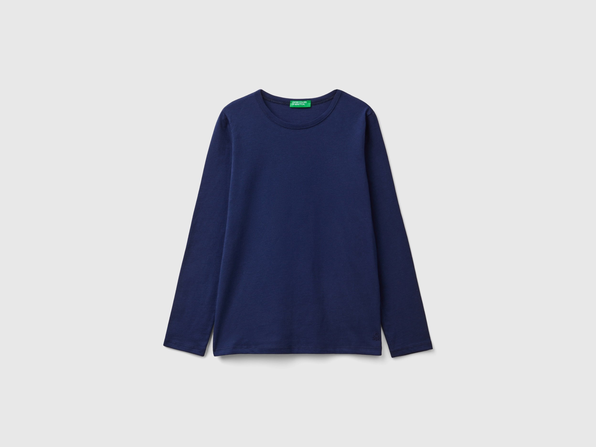 Benetton, T-shirt A Manica Lunga In Cotone Bio, Blu Scuro, Bambini