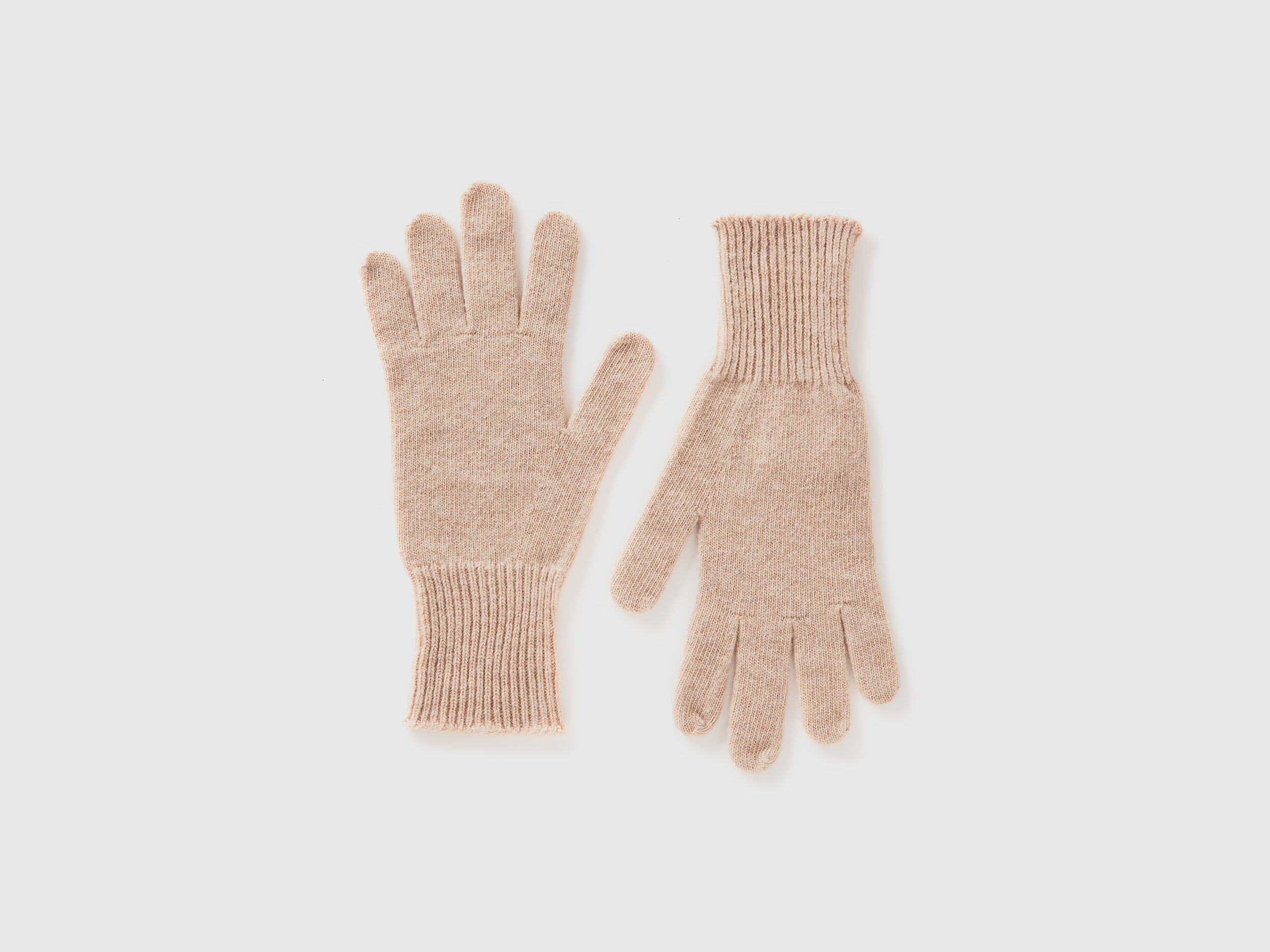 Benetton, Guanti In Pura Lana Merino, Beige, Donna