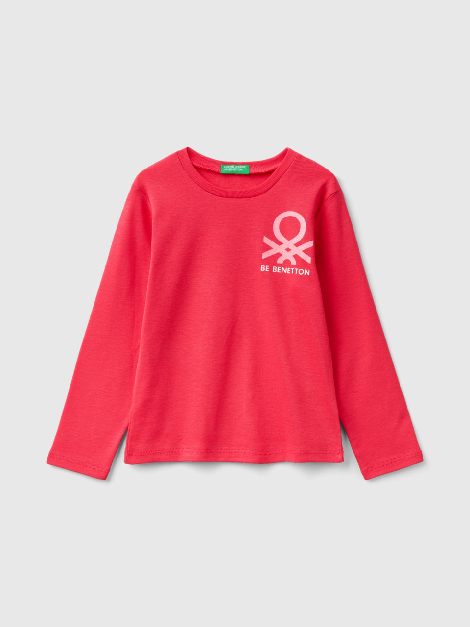 Benetton, Camiseta De Manga Larga Con Estampado De Glitter, Fucsia, Niños
