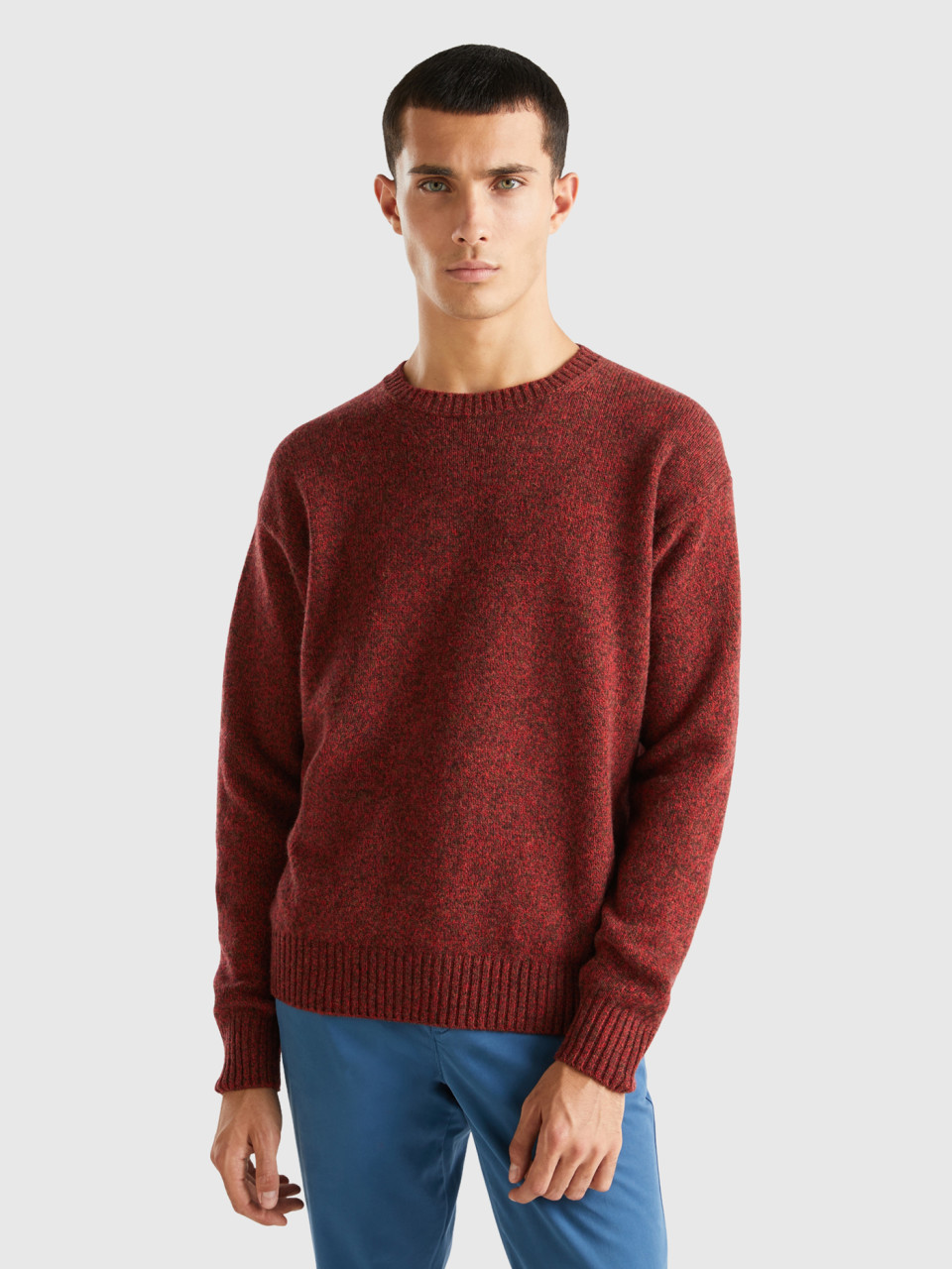Benetton, Crew Neck Sweater In Pure Shetland Wool, Red, Men