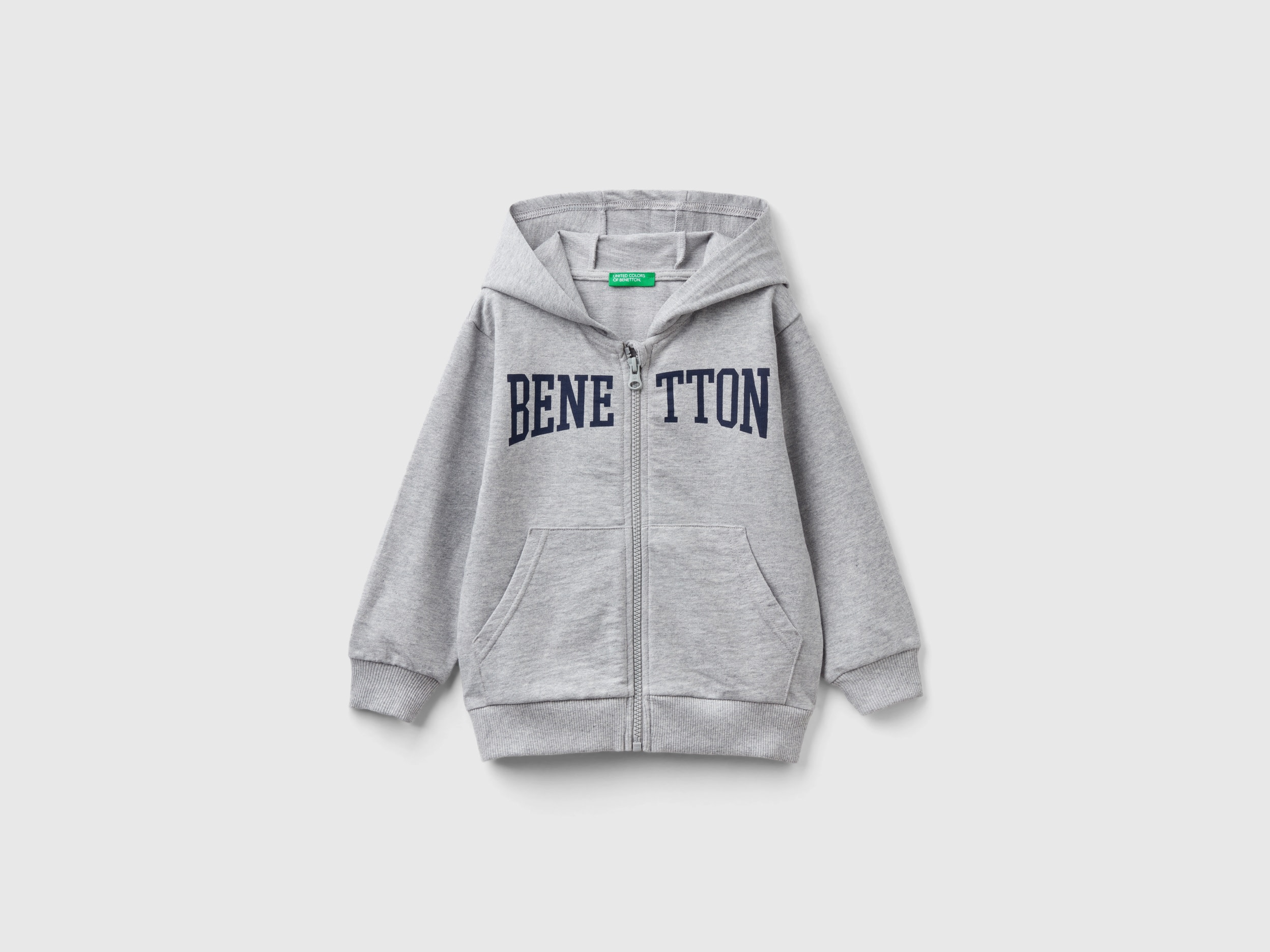 Benetton, Lightweight Sweatshirt With Zip, size 2-3, Light Gray, Kids