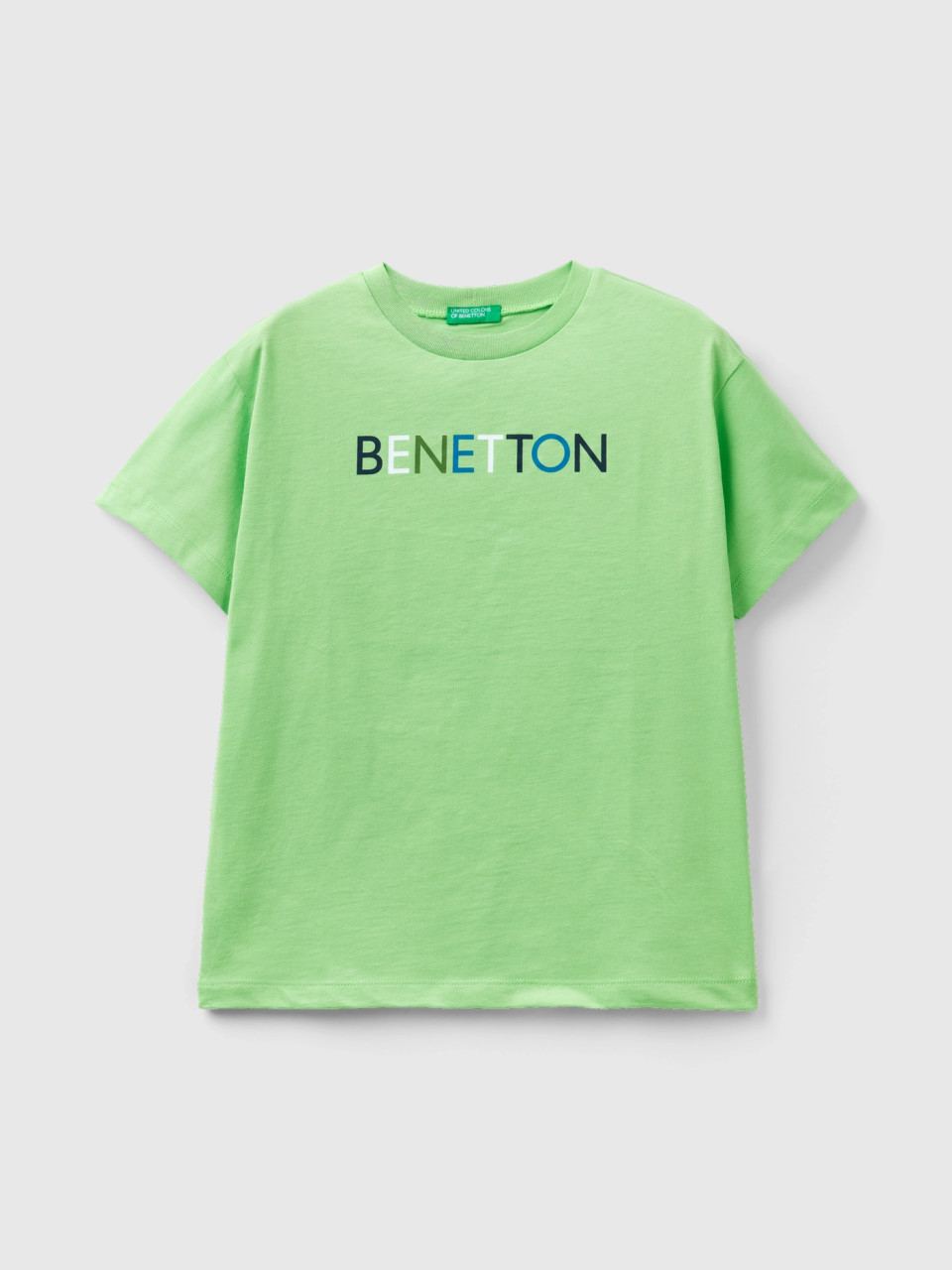 Benetton, Camiseta De 100 % Algodón Orgánico, Verde Claro, Niños