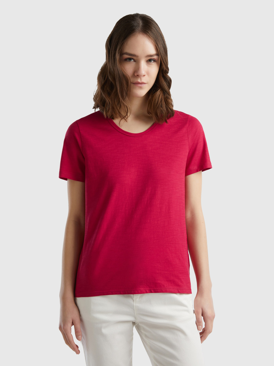 Benetton, Short Sleeve T-shirt Lightweight Cotton, Cyclamen, Women