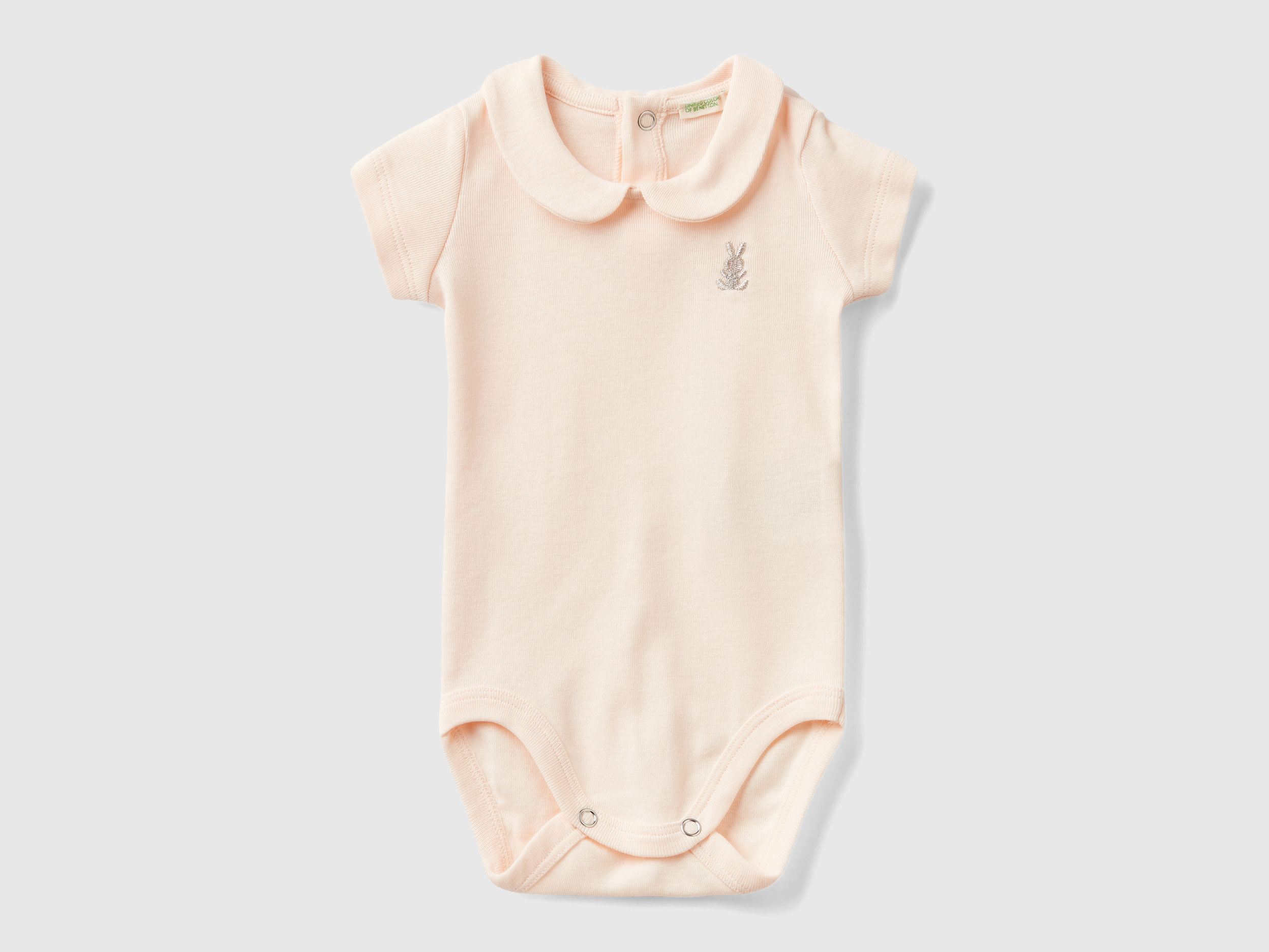 Image of Benetton, Onesie With Collar In Organic Cotton, size 50, Peach, Kids