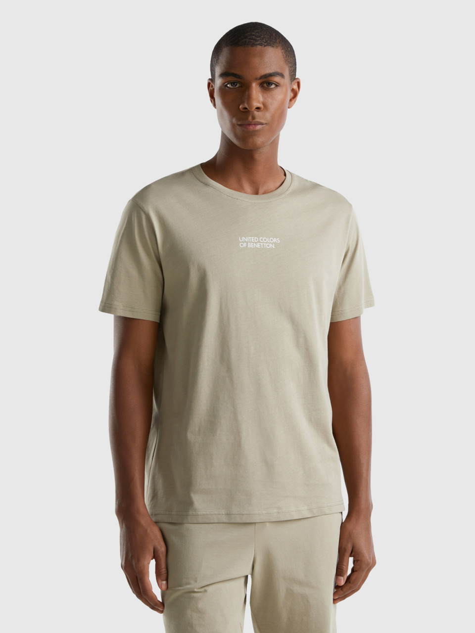 Benetton, T-shirt Con Stampa Logo, Verde Chiaro, Uomo