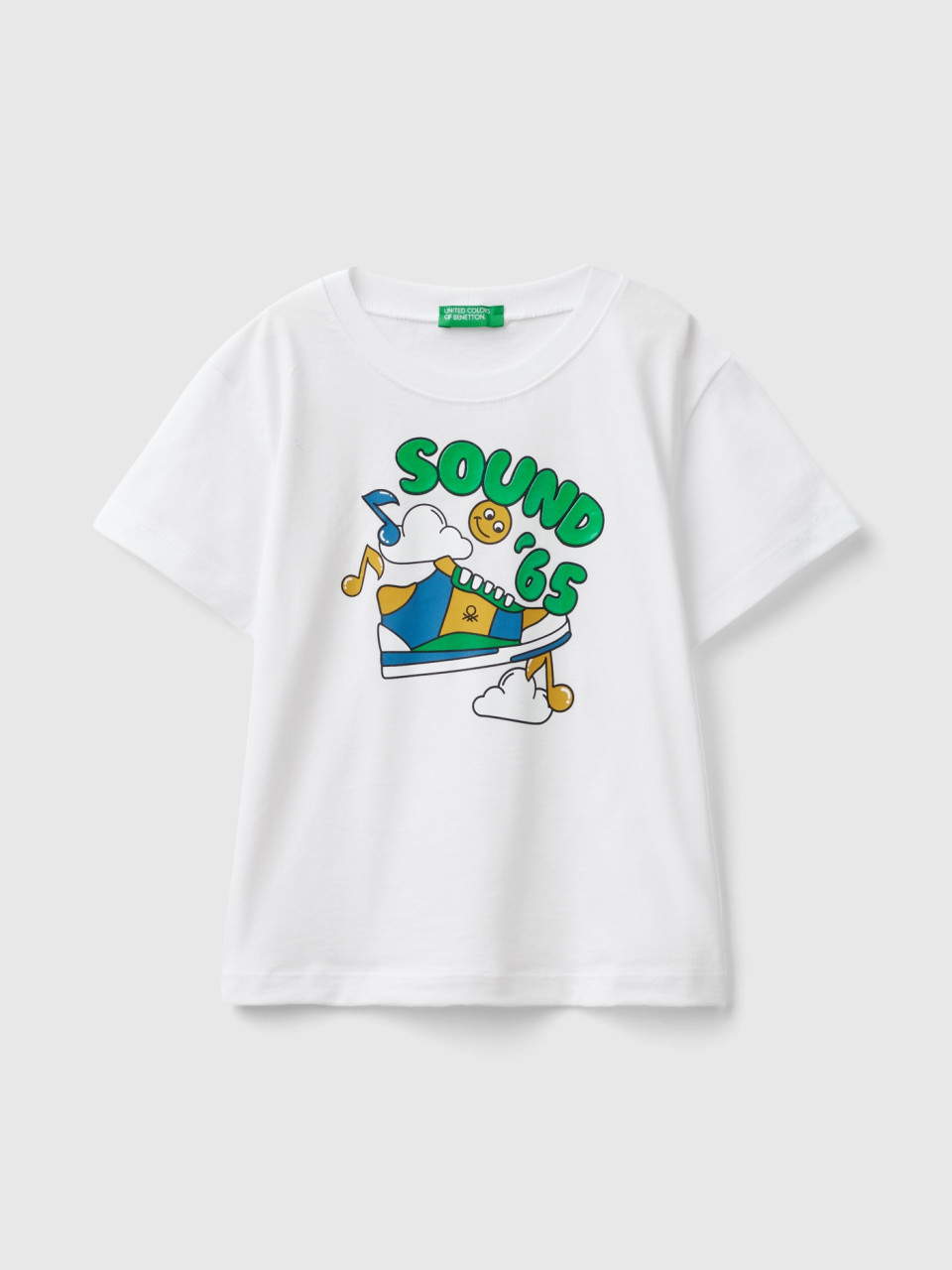 Benetton, T-shirt With Embossed Print, White, Kids
