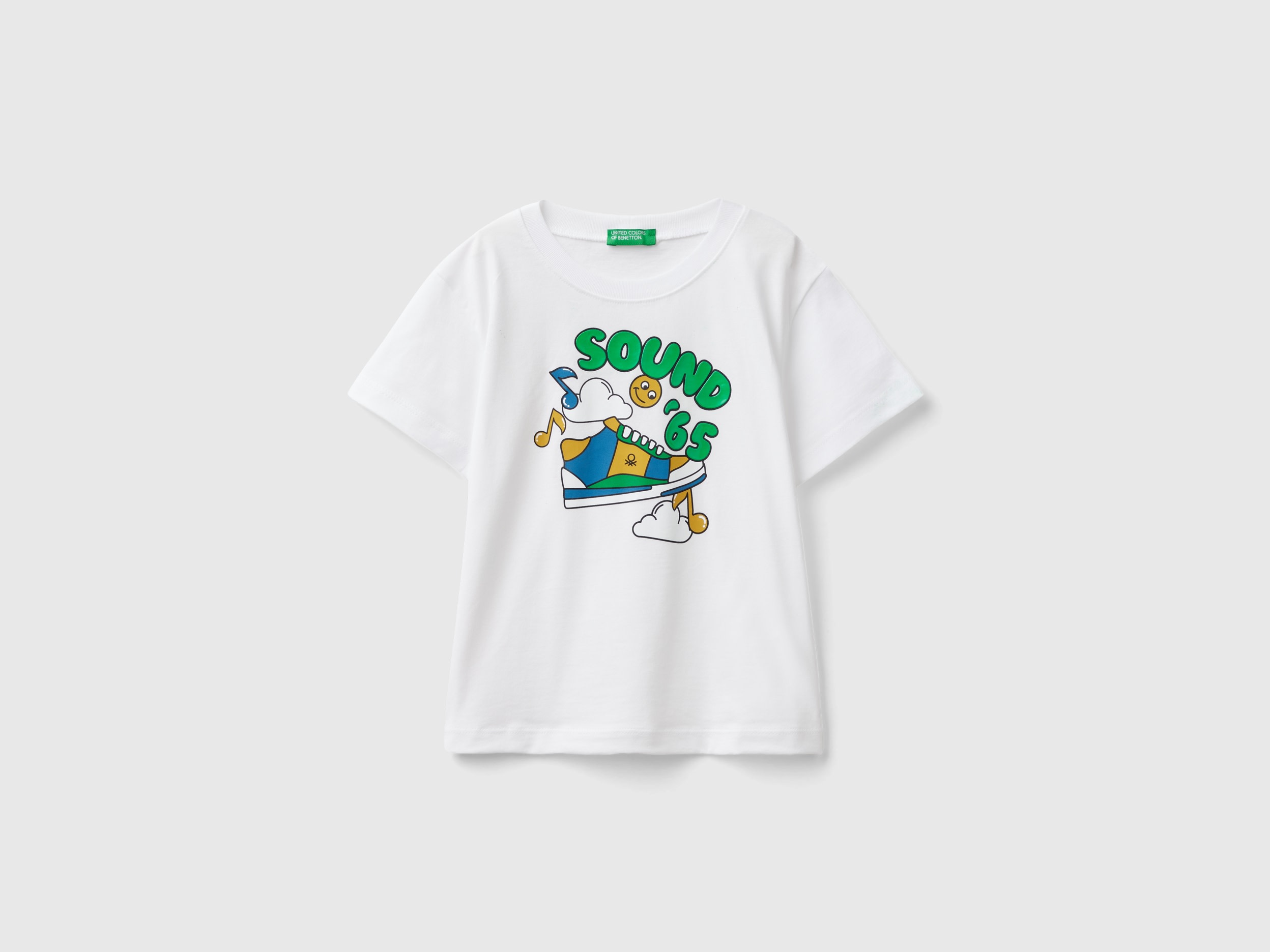 Benetton, T-shirt Con Stampa In Rilievo, Bianco, Bambini