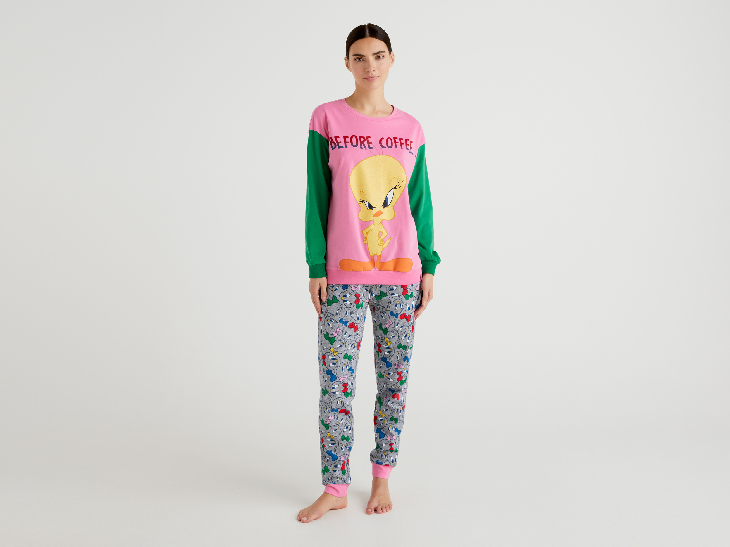 Benetton, Pyjama Chaud À Imprimé Titi, taille L, Multicolore, Femme