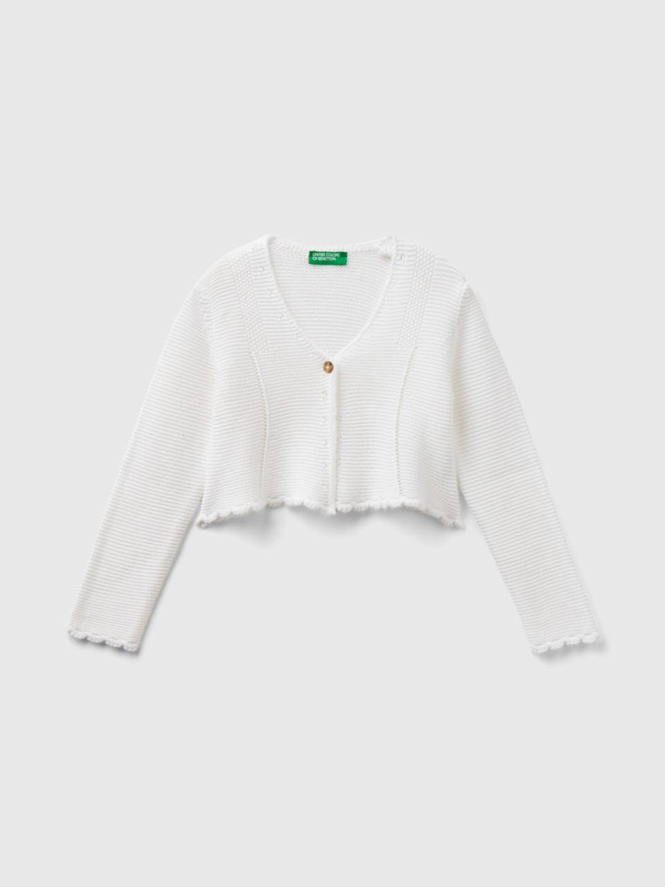 Benetton, Cardigan In Linen And Viscose Blend, White, Kids