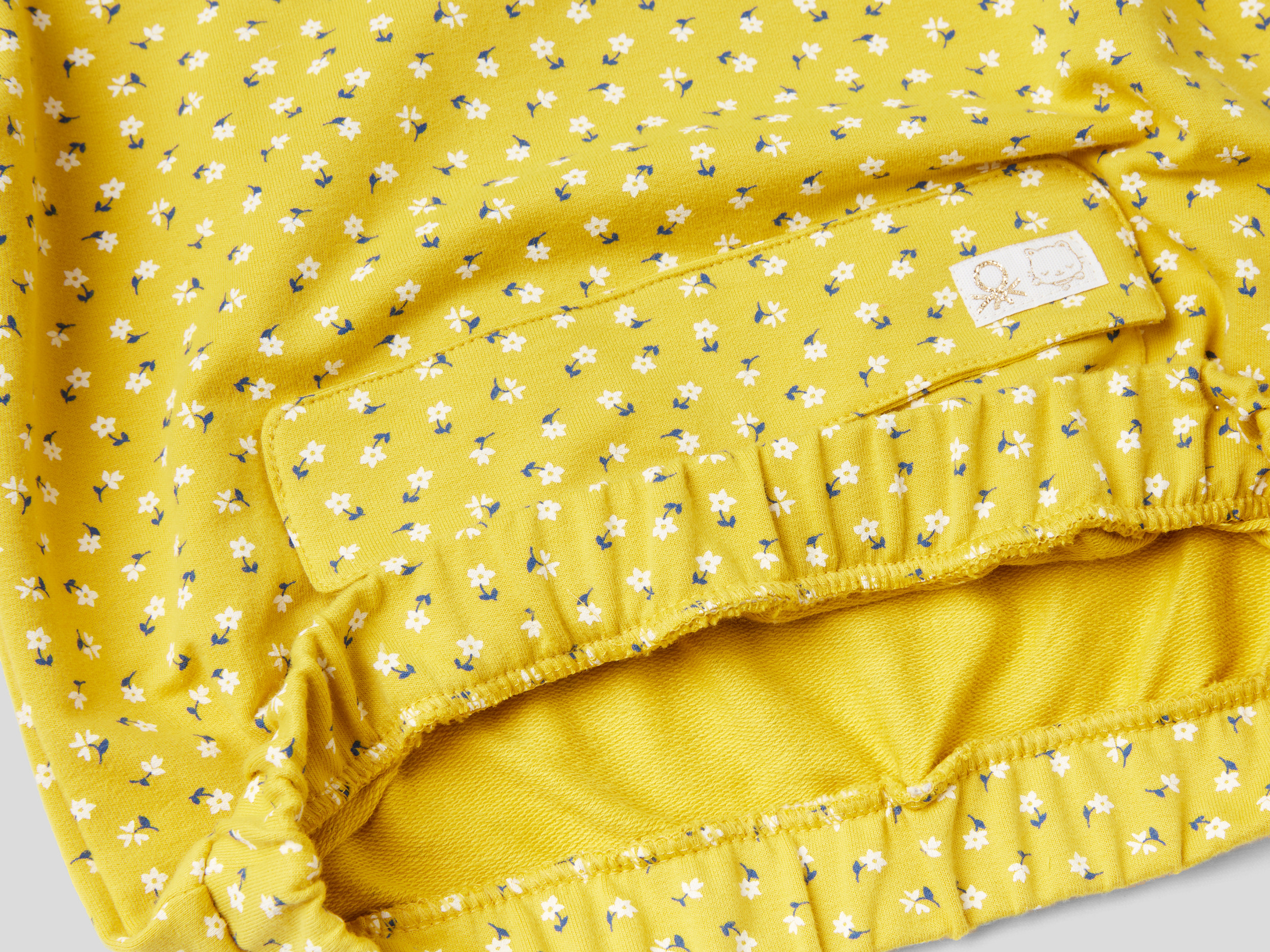 Benetton, Floral Hoodie With Pocket, Taglia 12-18, Yellow, Kids