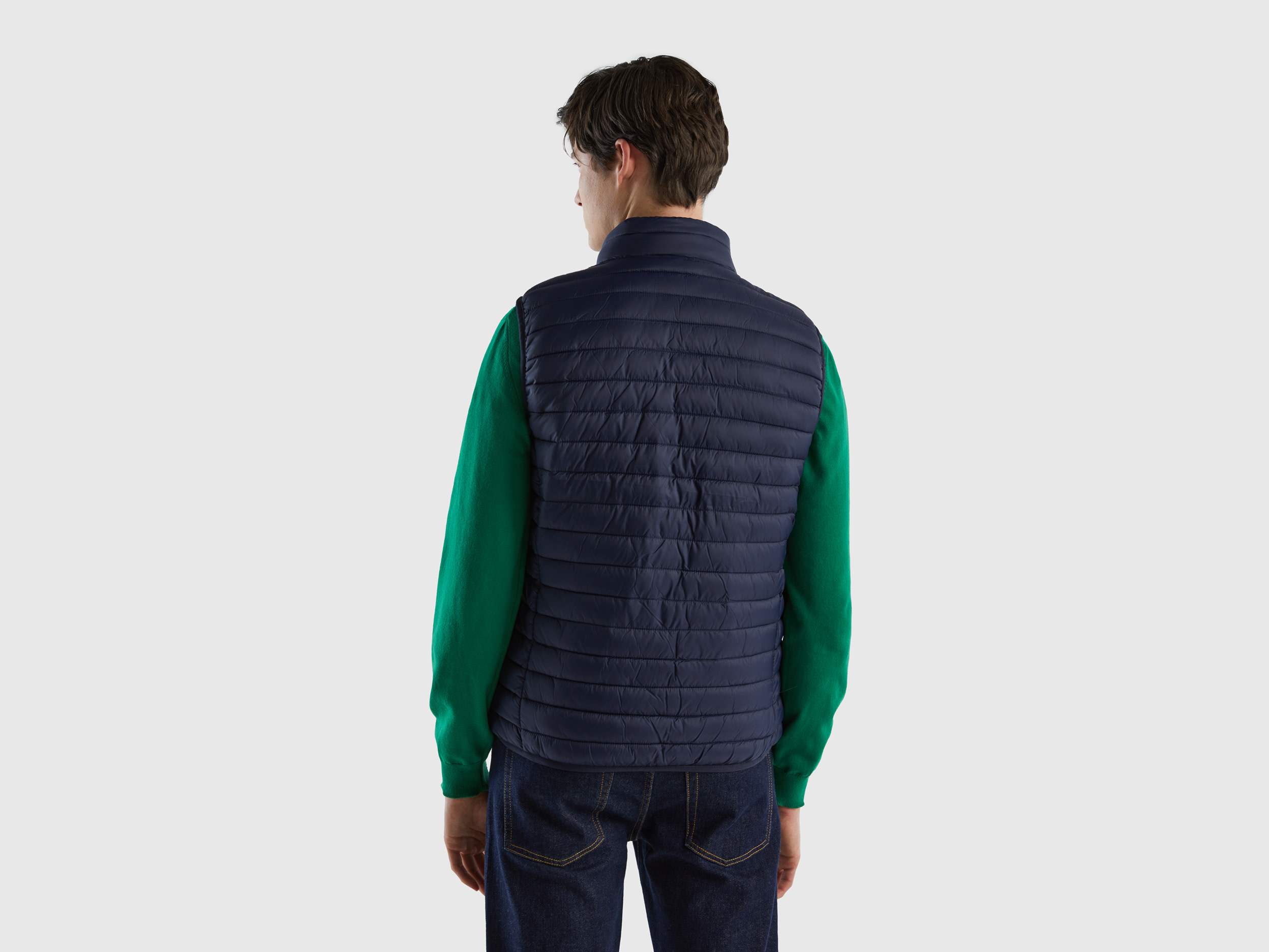 Benetton, Sleeveless Puffer Jacket With Recycled Wadding, Taglia Xxl, Dark Blue, Men