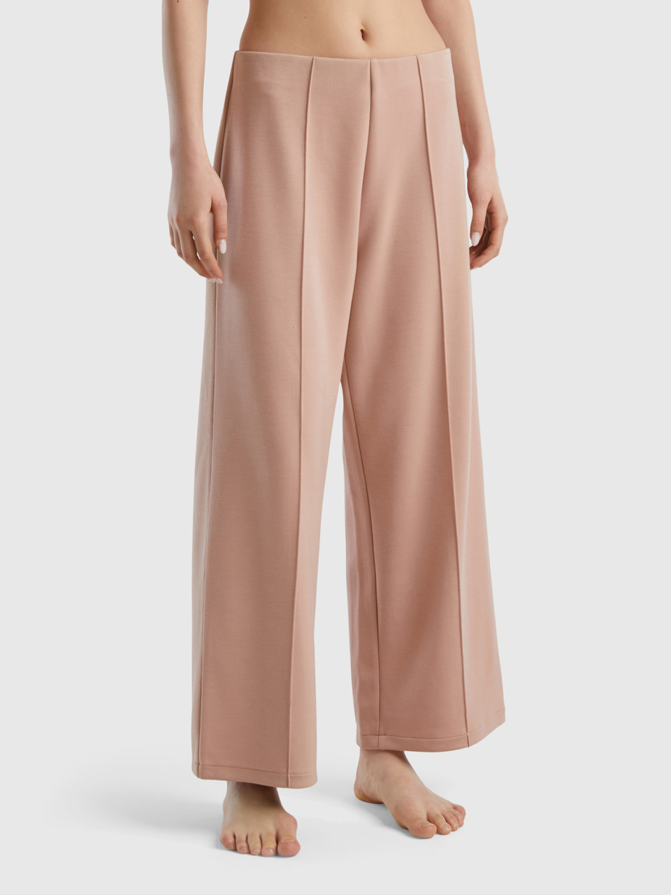 Benetton, High-waisted Palazzo Trousers, Beige, Women