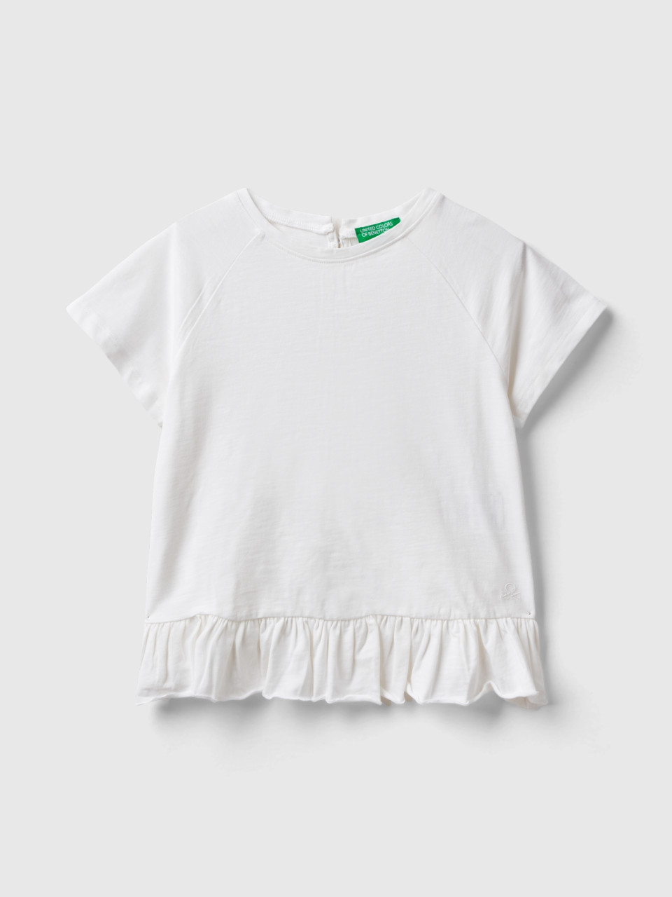 Benetton, T-shirt With Ruffles, White, Kids