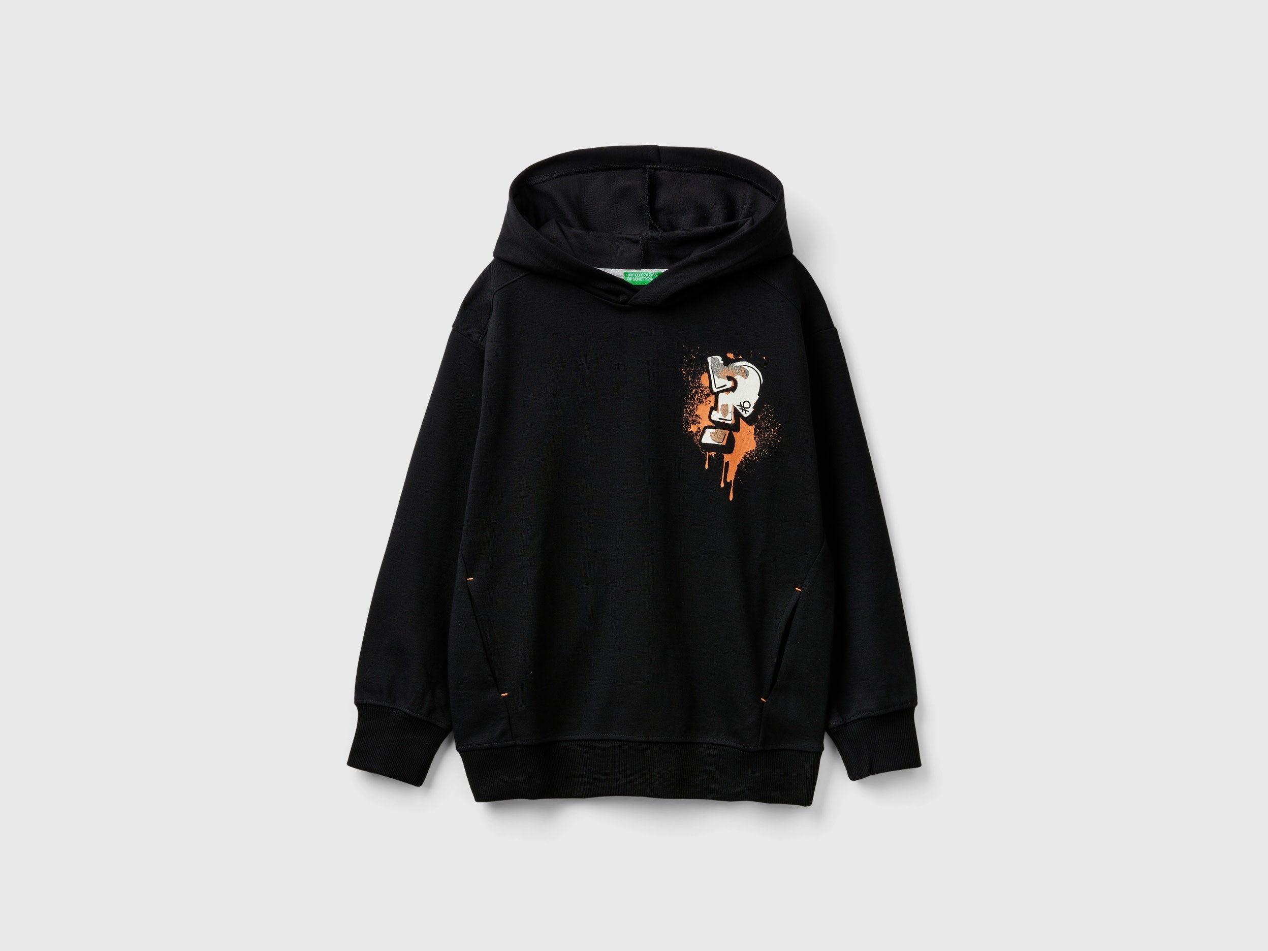Benetton, Felpa Con Stampa Graffiti, Nero, Bambini