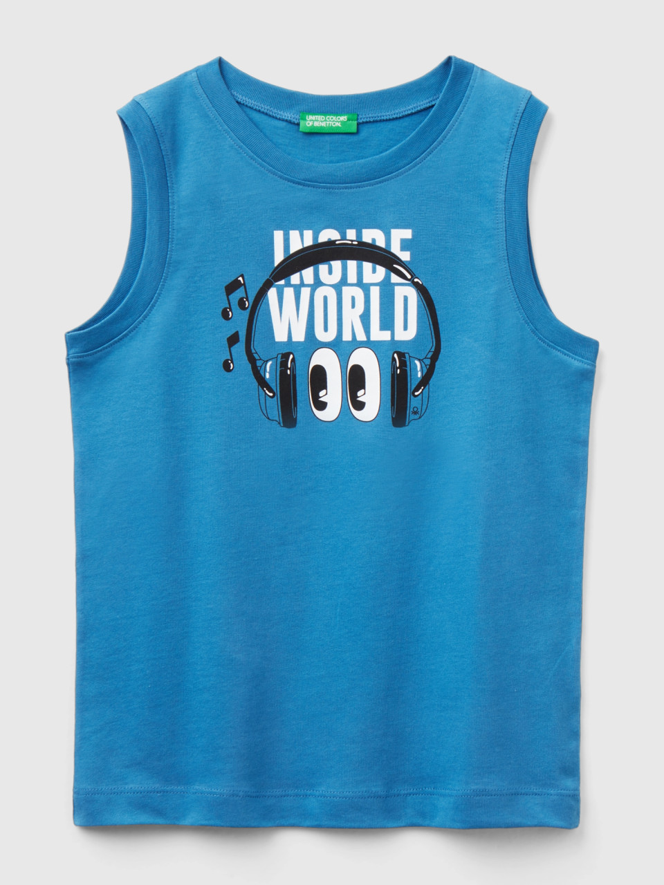 Benetton, Tank Top With Text Print, Blue, Kids
