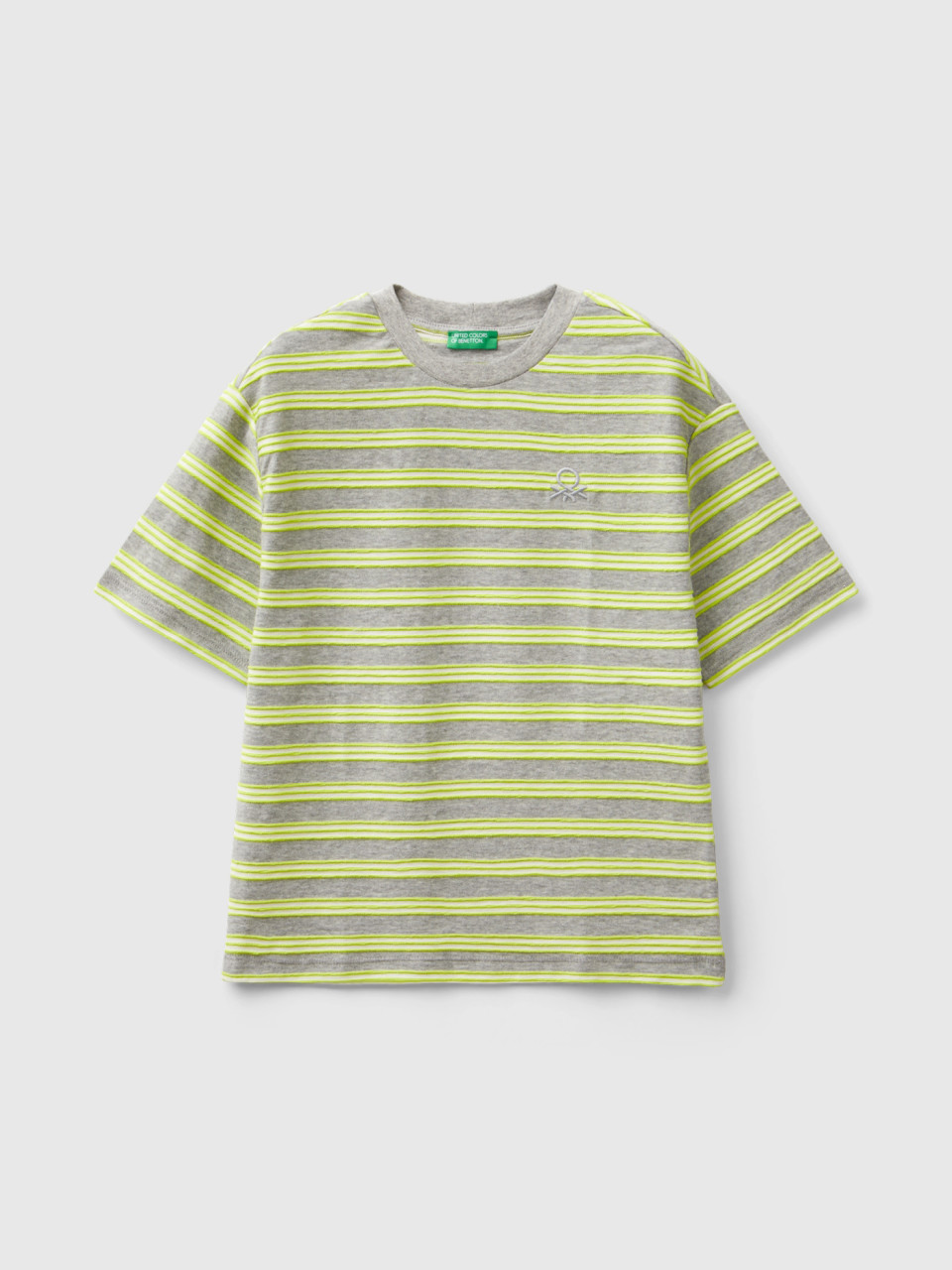 Benetton, Oversized Striped T-shirt, Light Gray, Kids