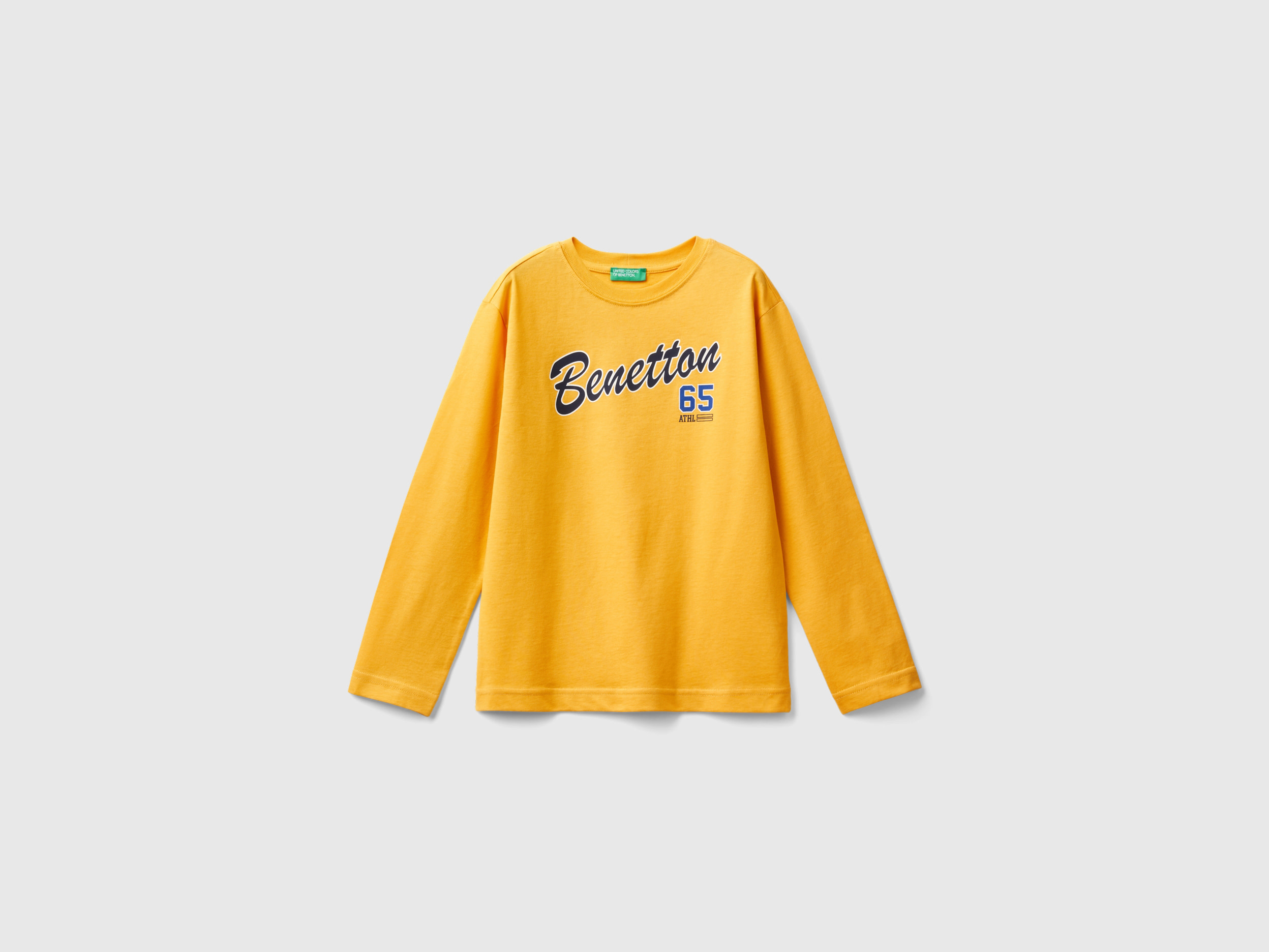 Benetton, T-shirt Manica Lunga 100% Cotone Bio, Senape, Bambini