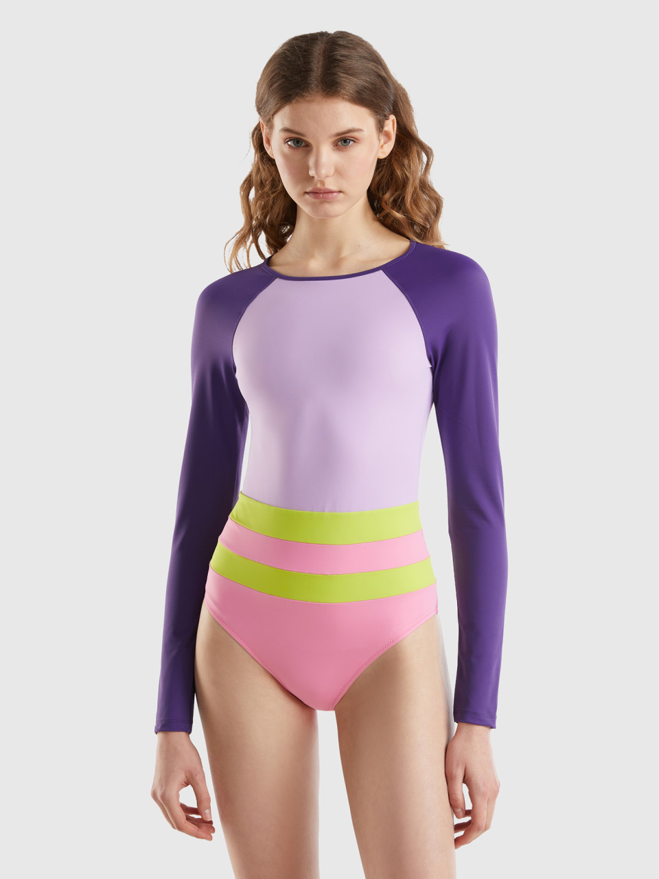 Benetton, Long Sleeve Swimsuit In Econyl®, Multi-color, Women
