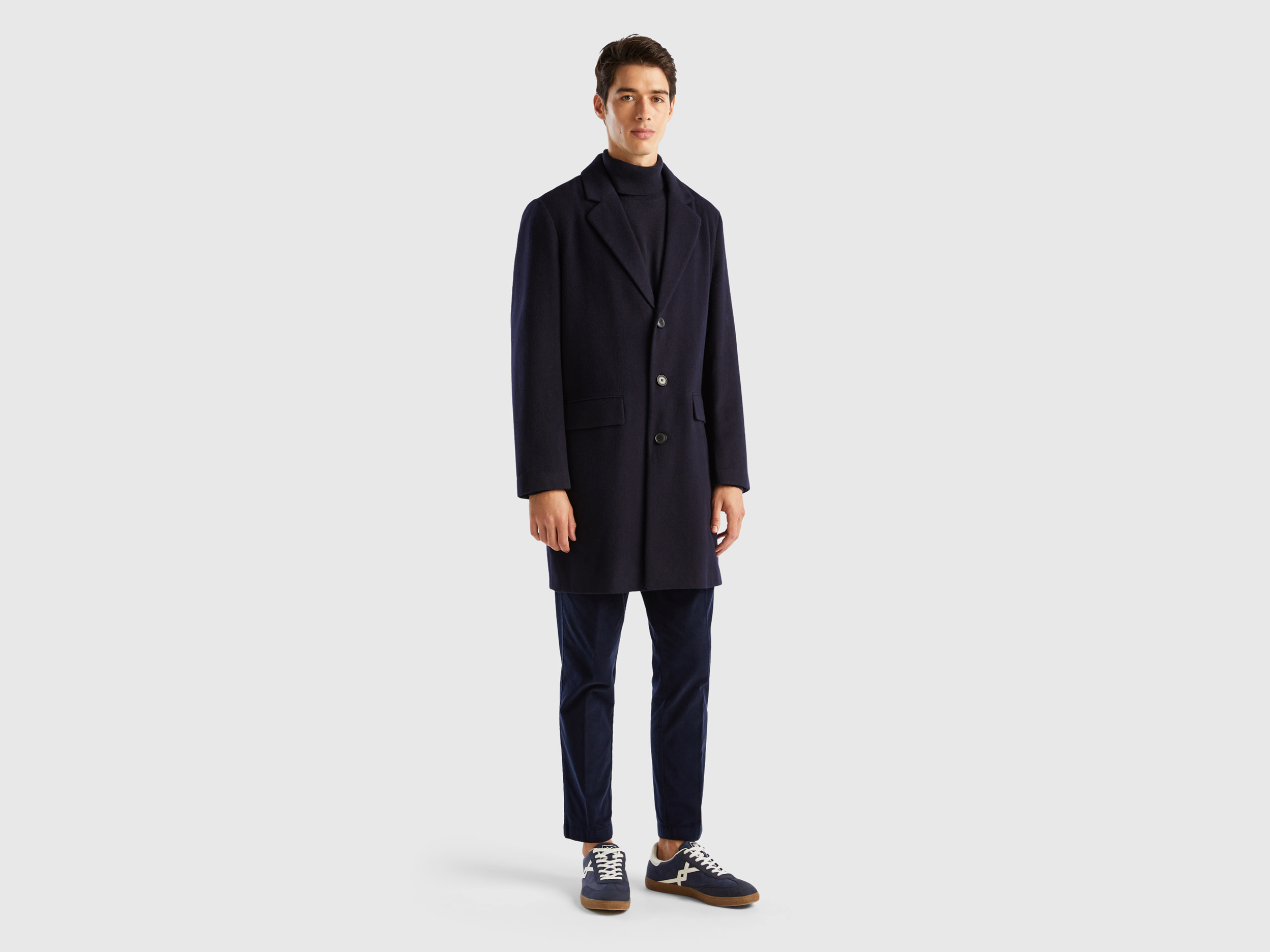 Benetton, Lined Coat In Wool Blend, size 34, Dark Blue, Men