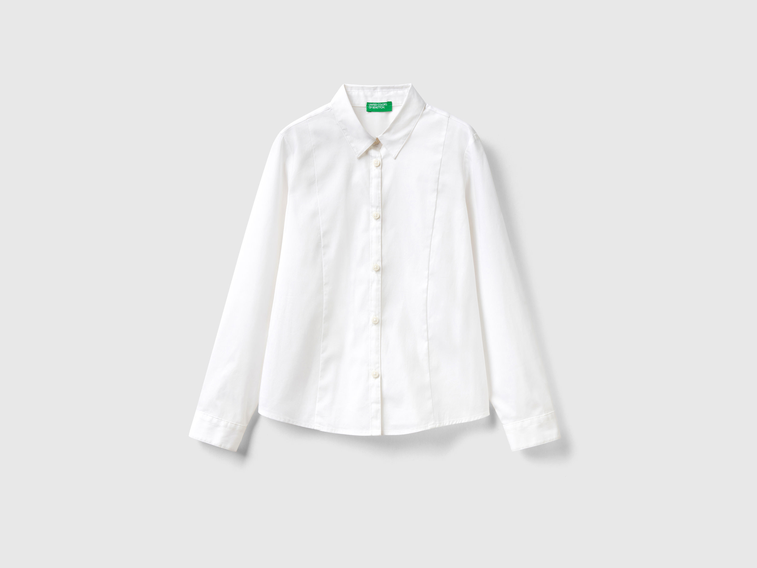Benetton, White Shirt In Stretch Cotton Blend, size 3XL, White, Kids