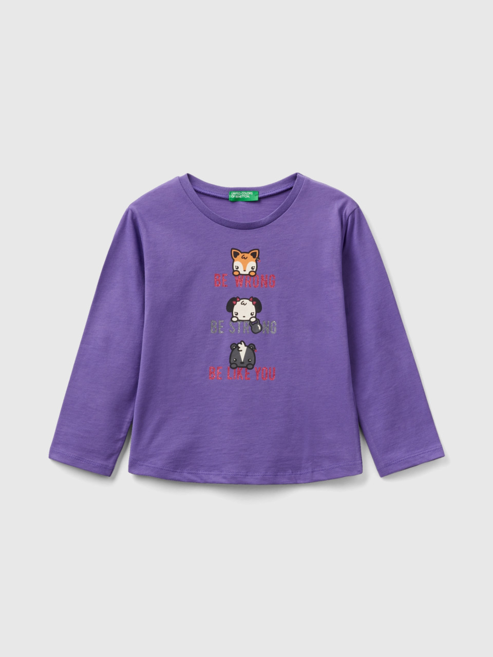 Benetton, T-shirt With Print In Warm Cotton, Violet, Kids