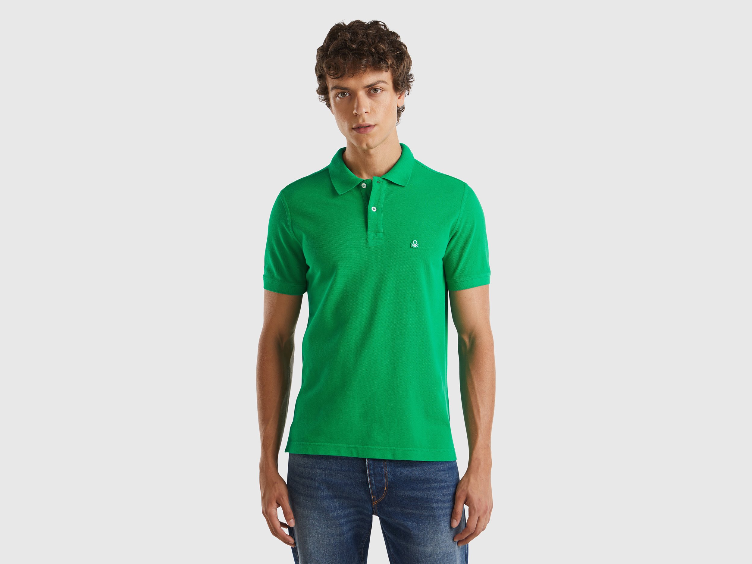 Image of Benetton, Green Regular Fit Polo, size L, Green, Men