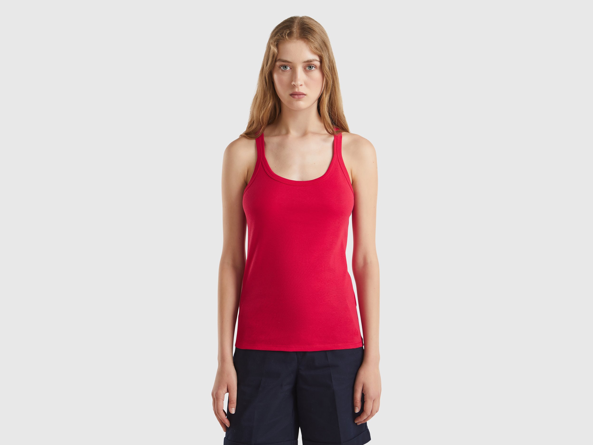 Benetton, Canotta Prugna In Puro Cotone, Prugna, Donna