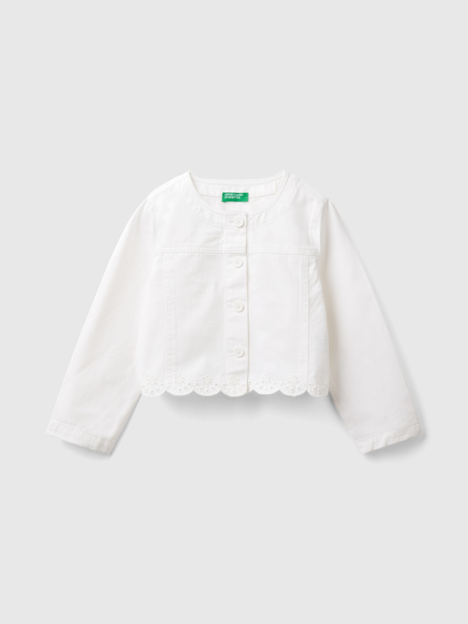 Benetton, Elegant Jacket With Embroidery, White, Kids