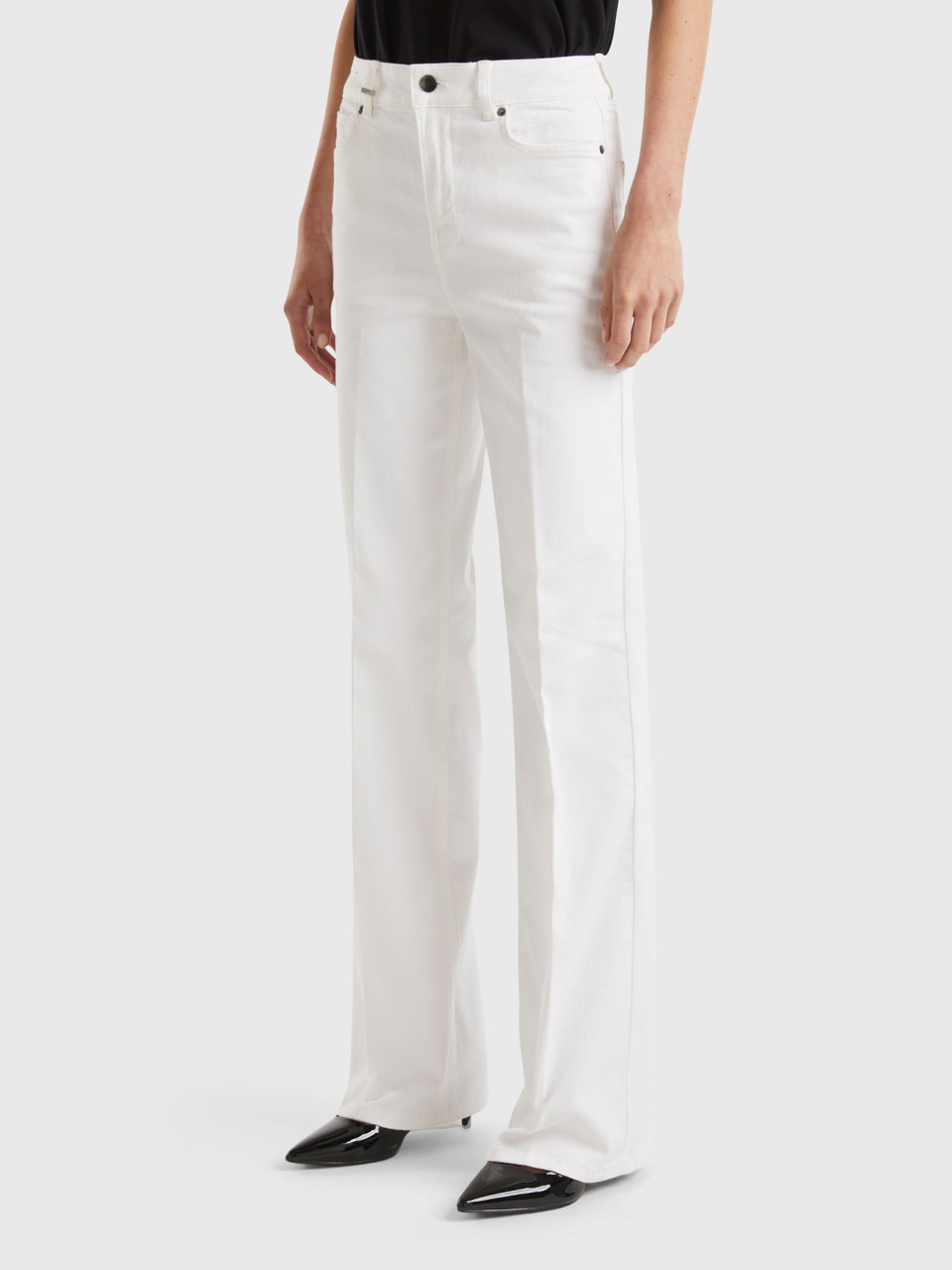 Benetton, Jeans Flare Stretch, Bianco, Donna